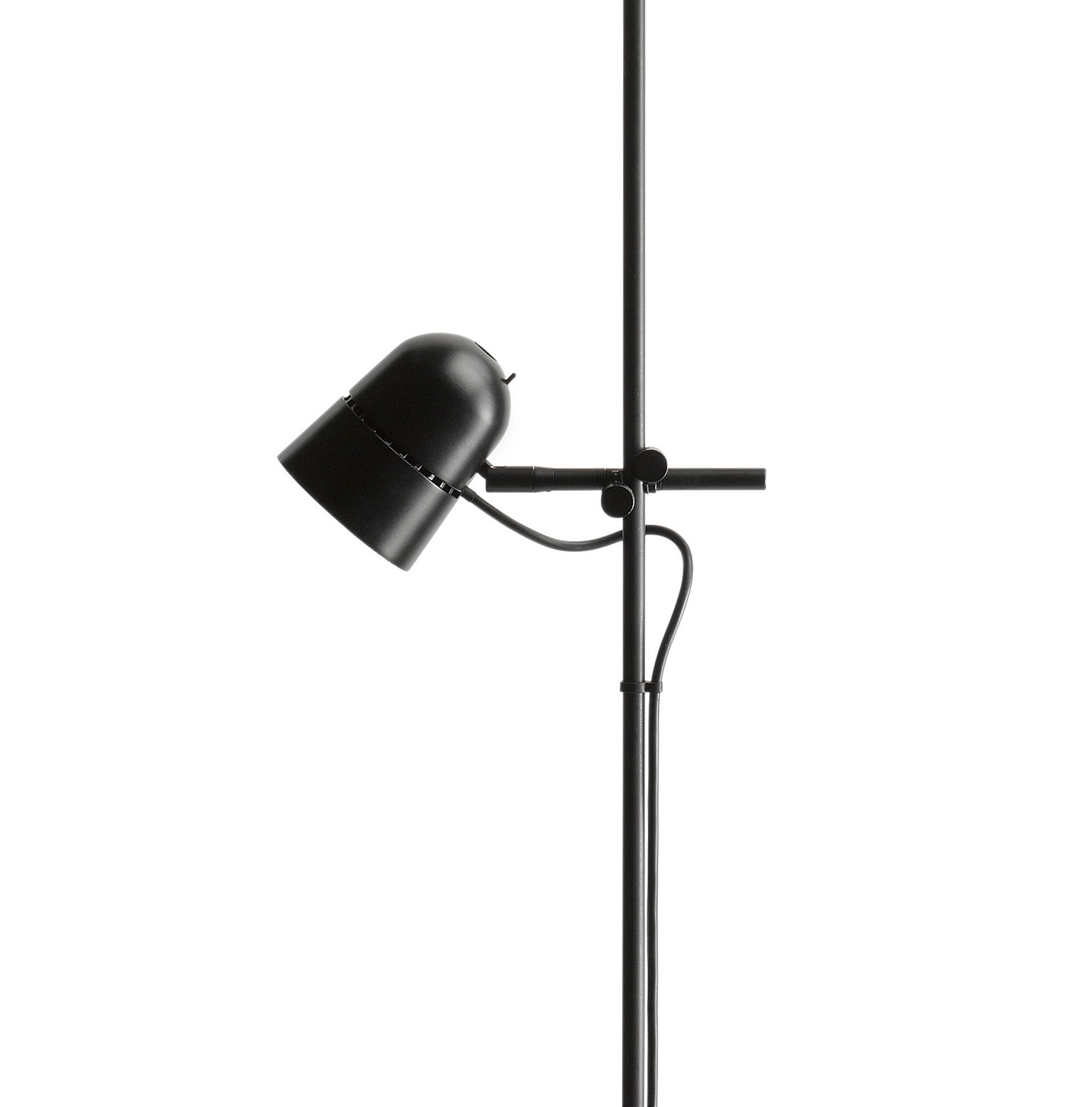 Schwarze D73 Counterbalance Stehleuchte von Luceplan mit verstellbarem Lampenschirm und Sockel. Design Stehlampe für Wohnzimmer.