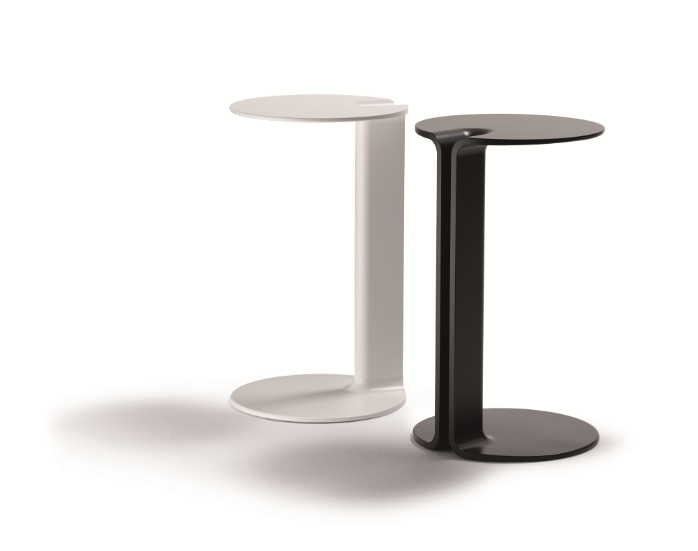 Twin Beistelltisch Cor, weiß und schwarz, moderne runde Couchtische für Wohnzimmer und Wartebereiche.