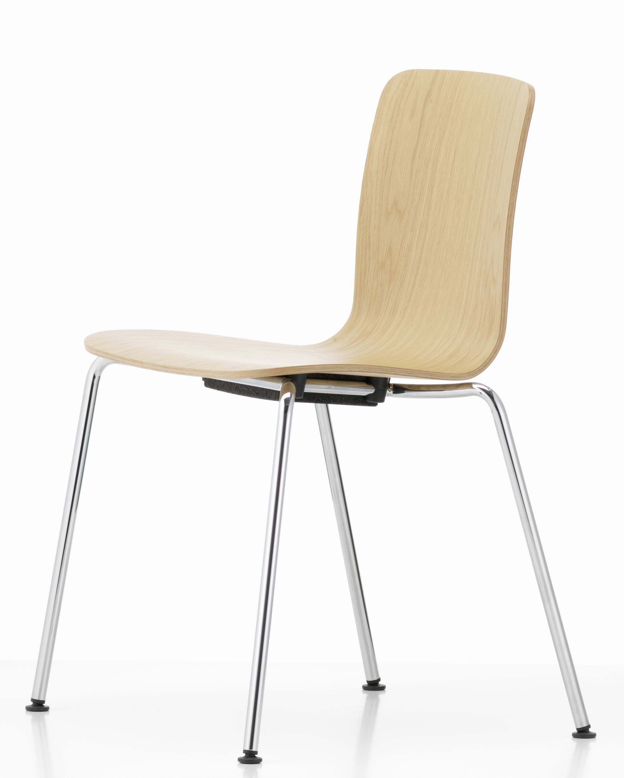 Vitra Hal Ply Stuhl: Stapelbarer Holzstuhl mit verchromtem Stahlrohrgestell, modernes Design für Büro und Wohnraum.