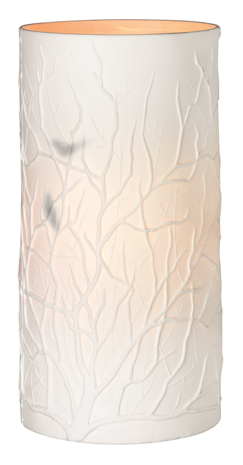 Zuhause Zylinderleuchte mit Zweige-Muster, weiße Tischleuchte für Wohnzimmer, stimmungsvolle Beleuchtung, EINZELSTÜCK.
