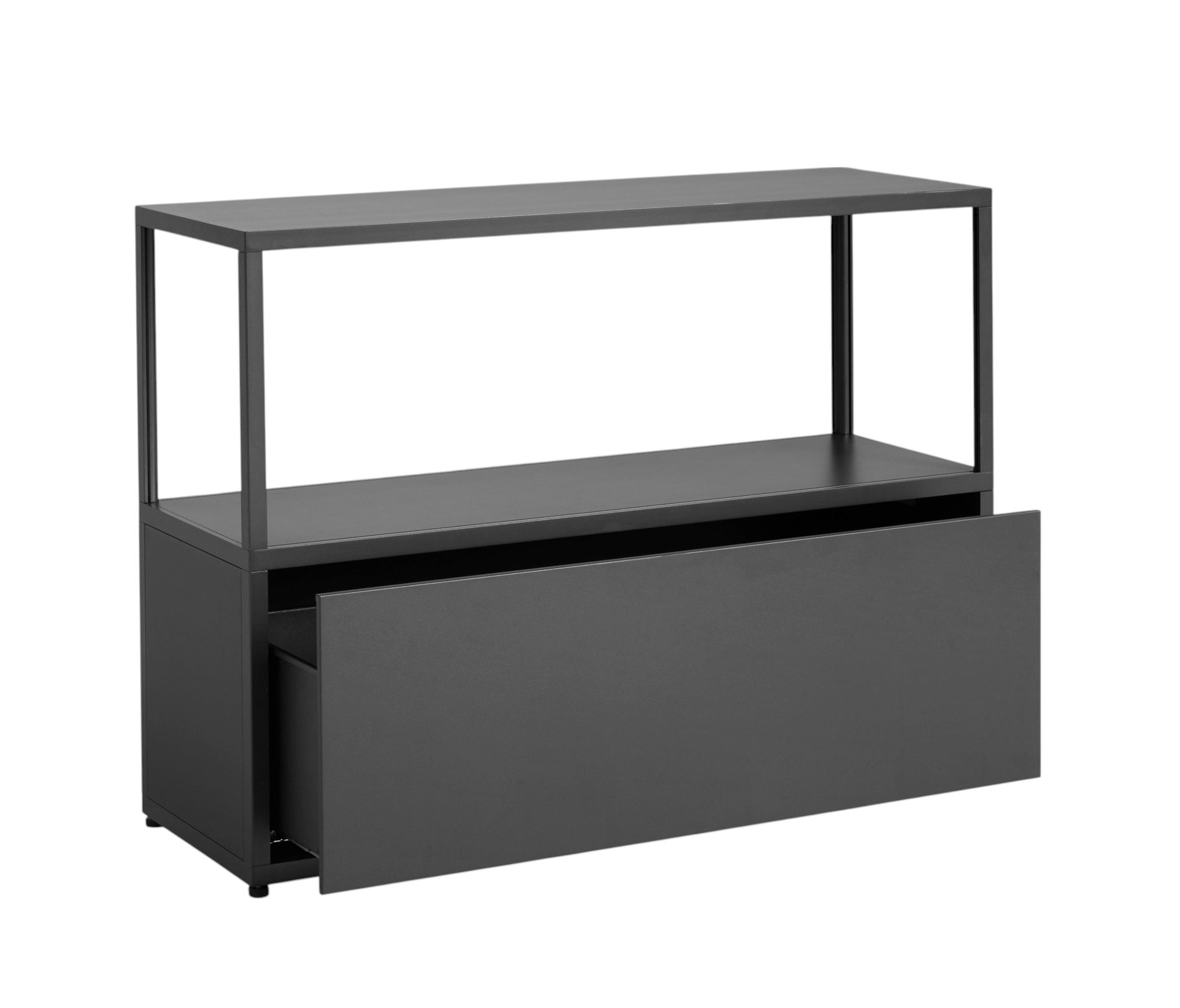 New Order Sideboard in Anthrazit mit offener Schublade und Regal, moderne Wohnzimmermöbel.