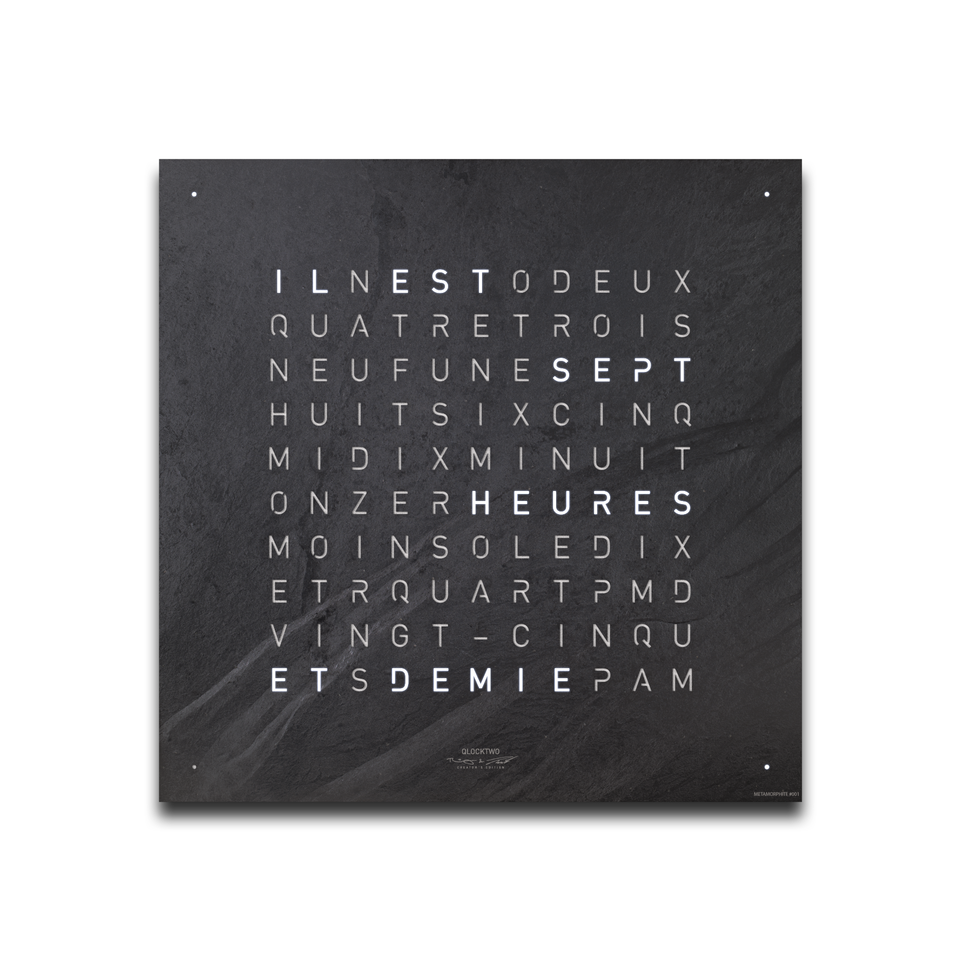 Frontcover für Earth 45 Wanduhr / Zeitobjekt Französisch QLOCKTWO