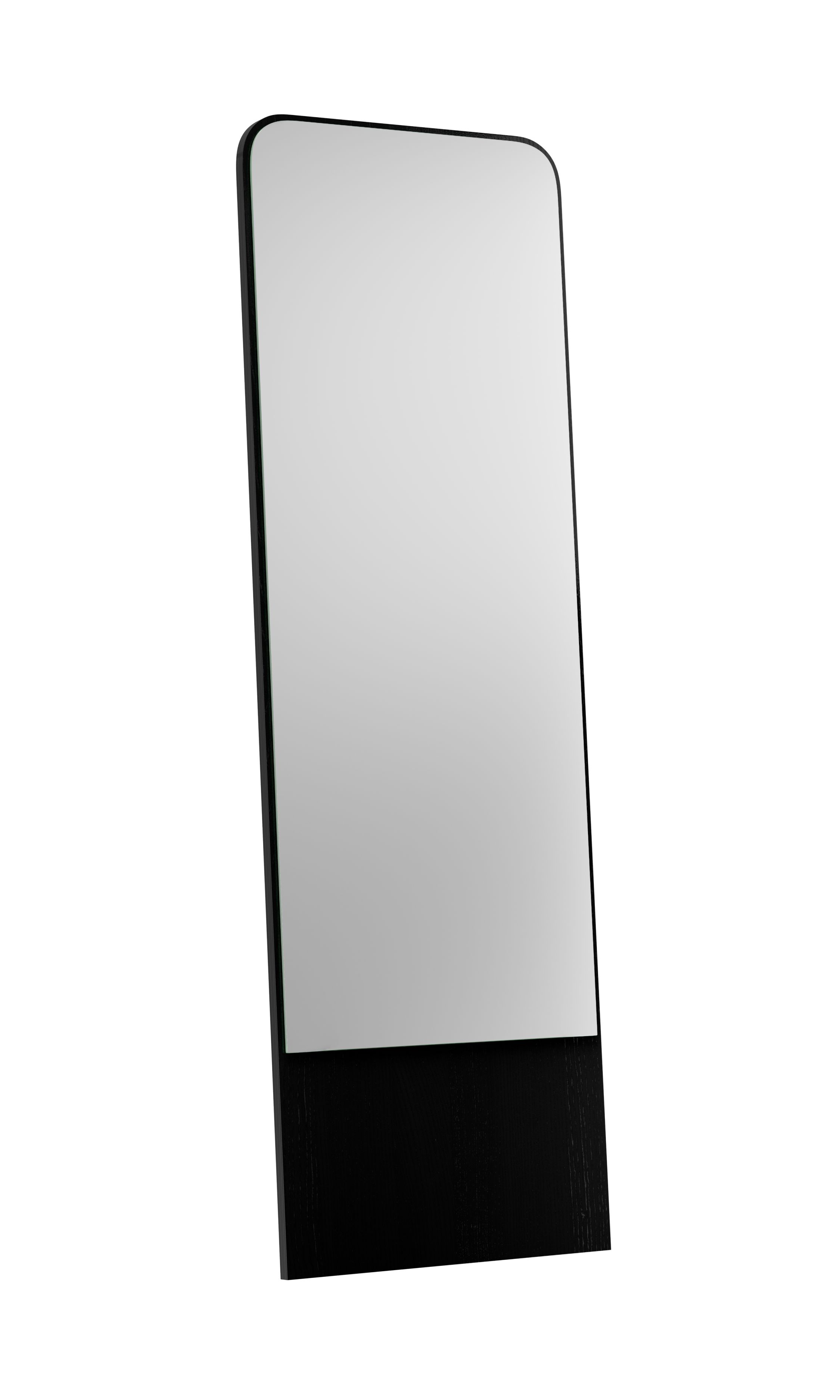 Rechteckiger FRIEDRICH Spiegel mit schwarzem Esche-Rahmen und Holzsockel, modernes Design für Flur und Bad.