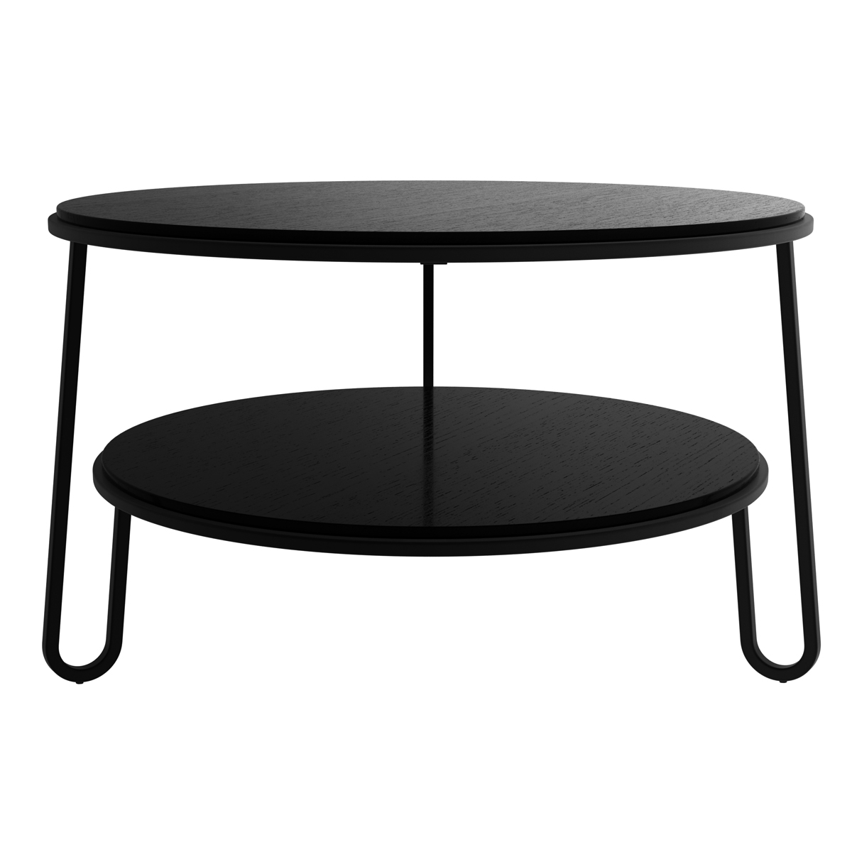 Schwarzer Eugenie Couchtisch von Hartô mit zwei runden Ebenen und filigranem Metallgestell.