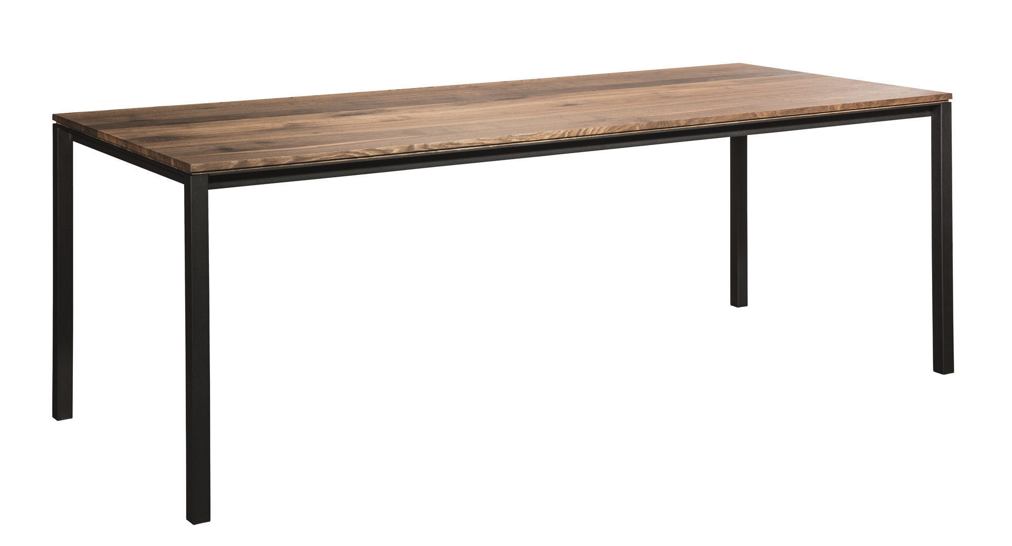 Janua S 600 Tisch mit geräucherter Eichenplatte und schwarzem Stahlgestell, moderner Esstisch.