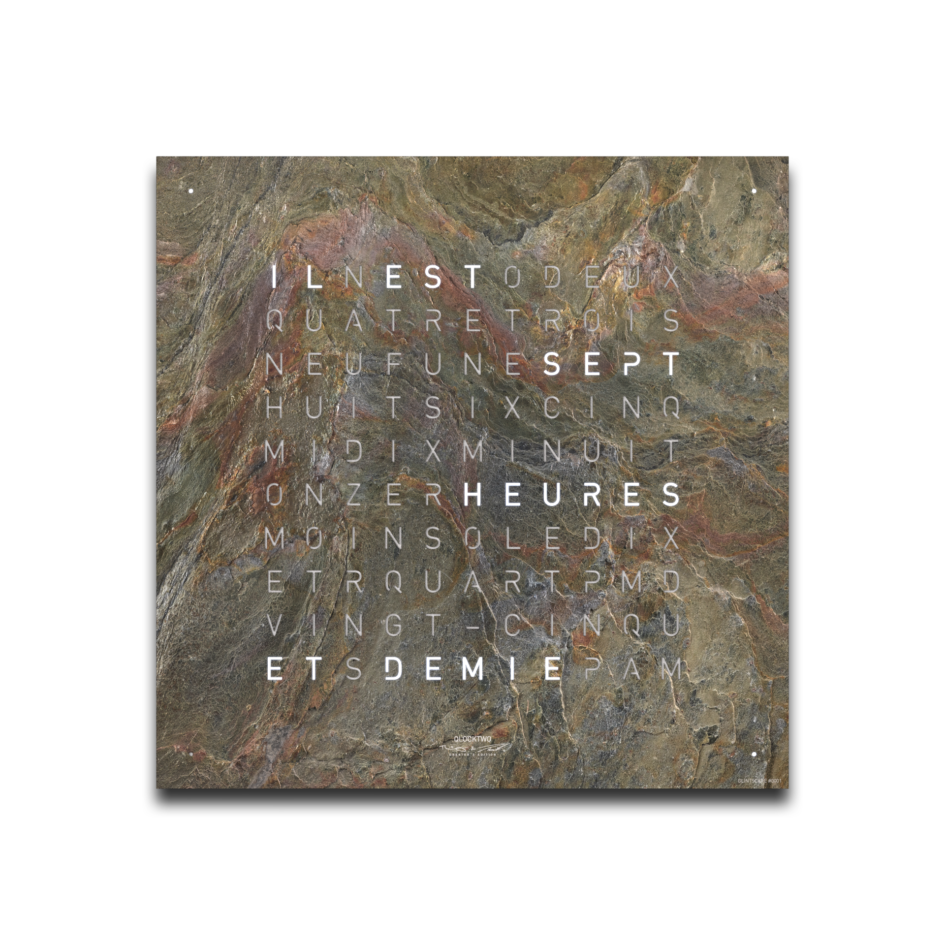 Frontcover für Earth 45 Wanduhr / Zeitobjekt Französisch QLOCKTWO