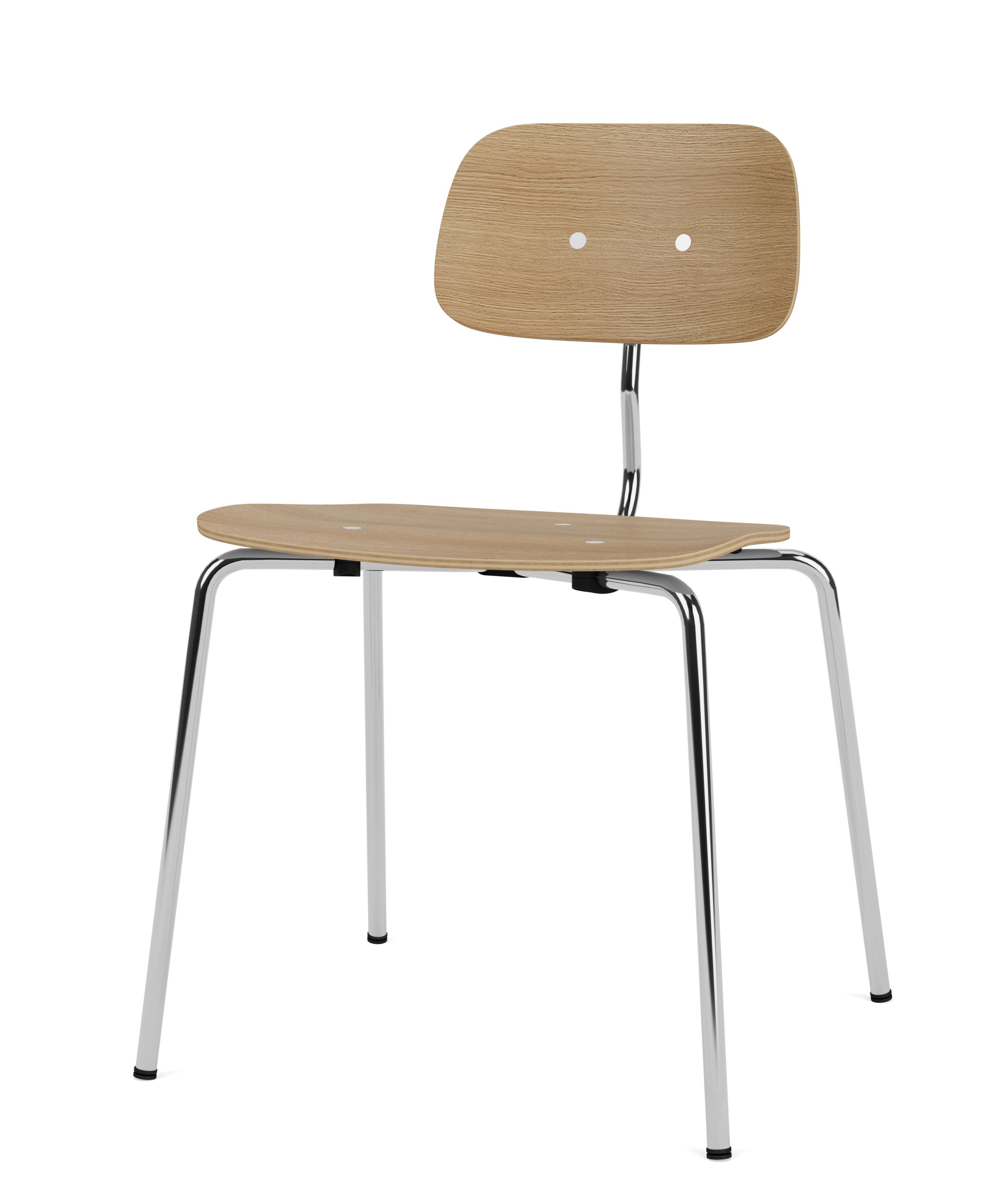 Kevi Stuhl E2060 mit Eichenholz Sitzfläche und Rückenlehne, verchromtes Gestell. Moderner Bürostuhl für Arbeitszimmer.