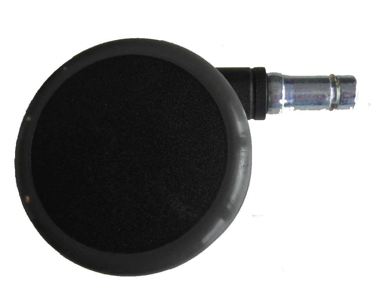 Vitra MedaPal Drehstuhlrolle, ø 60mm, schwarze Bürostuhl Rolle mit grauem Rand und silberner Befestigung.