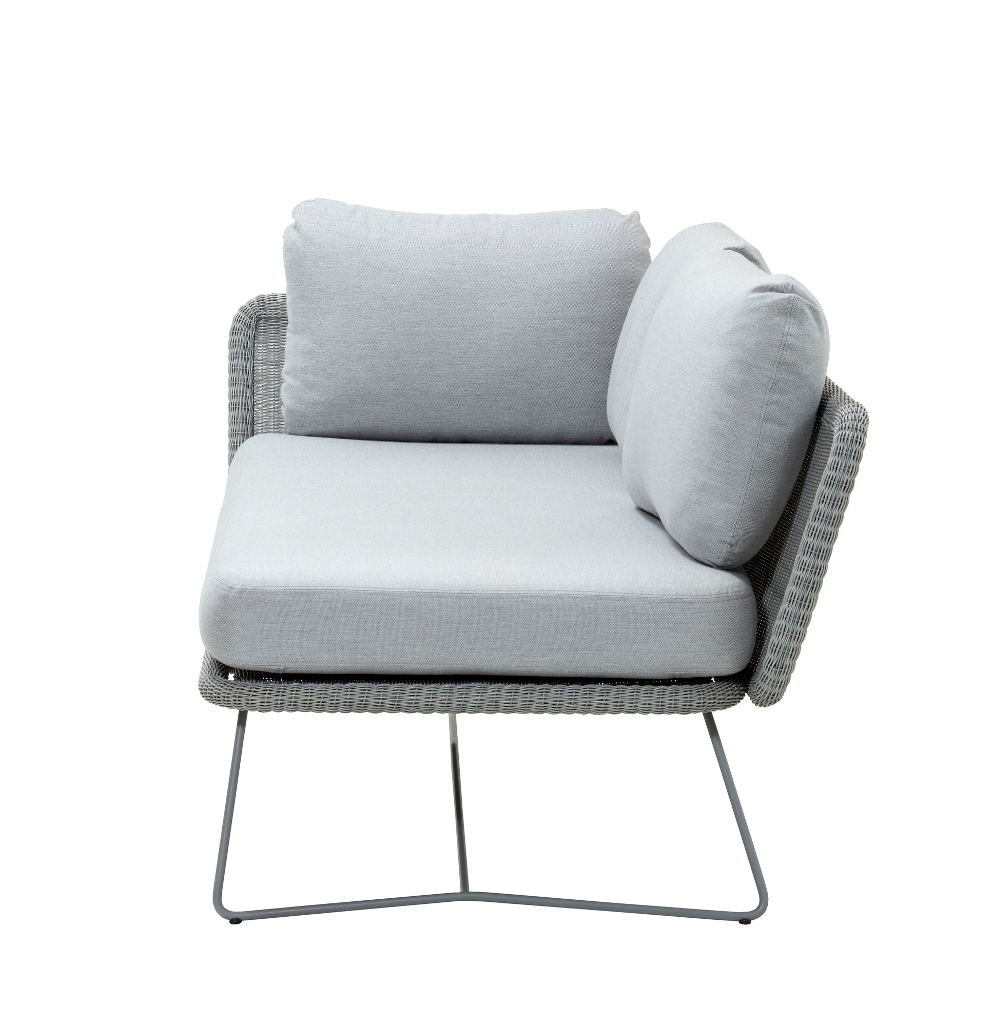 Horizon Outdoor Sofa, 2-Sitzer Modulsofa rechts von Cane-Line, hellgraues Rattan, bequeme Outdoor-Möbel.