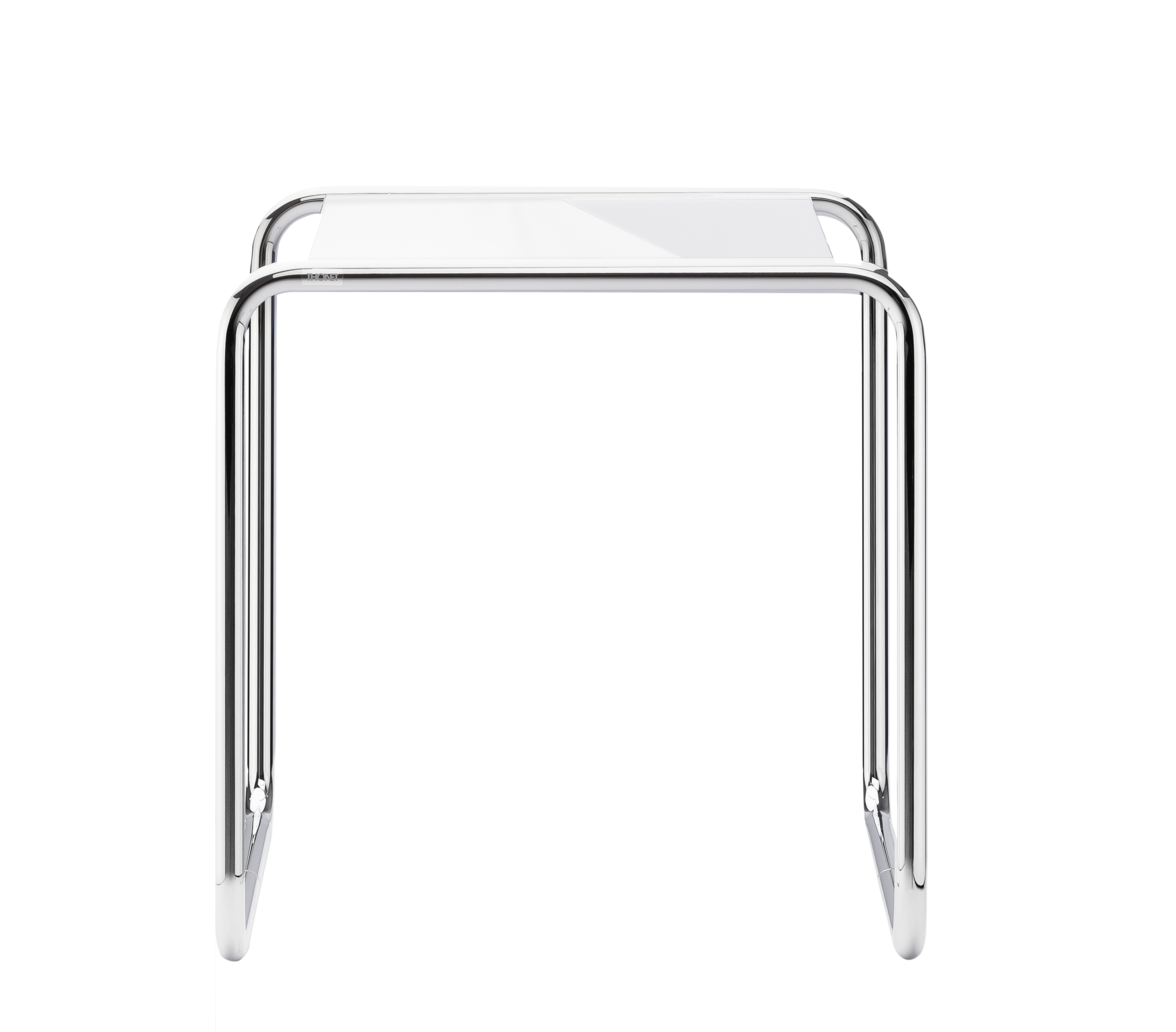 B 9 a Thonet Beistelltisch mit verchromtem Stahlrohrgestell und weißer Tischplatte. Moderner Bauhaus Stil.
