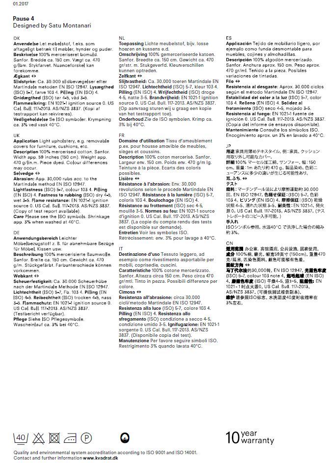 Stoffmusterkarte Pause 4 Kvadrat