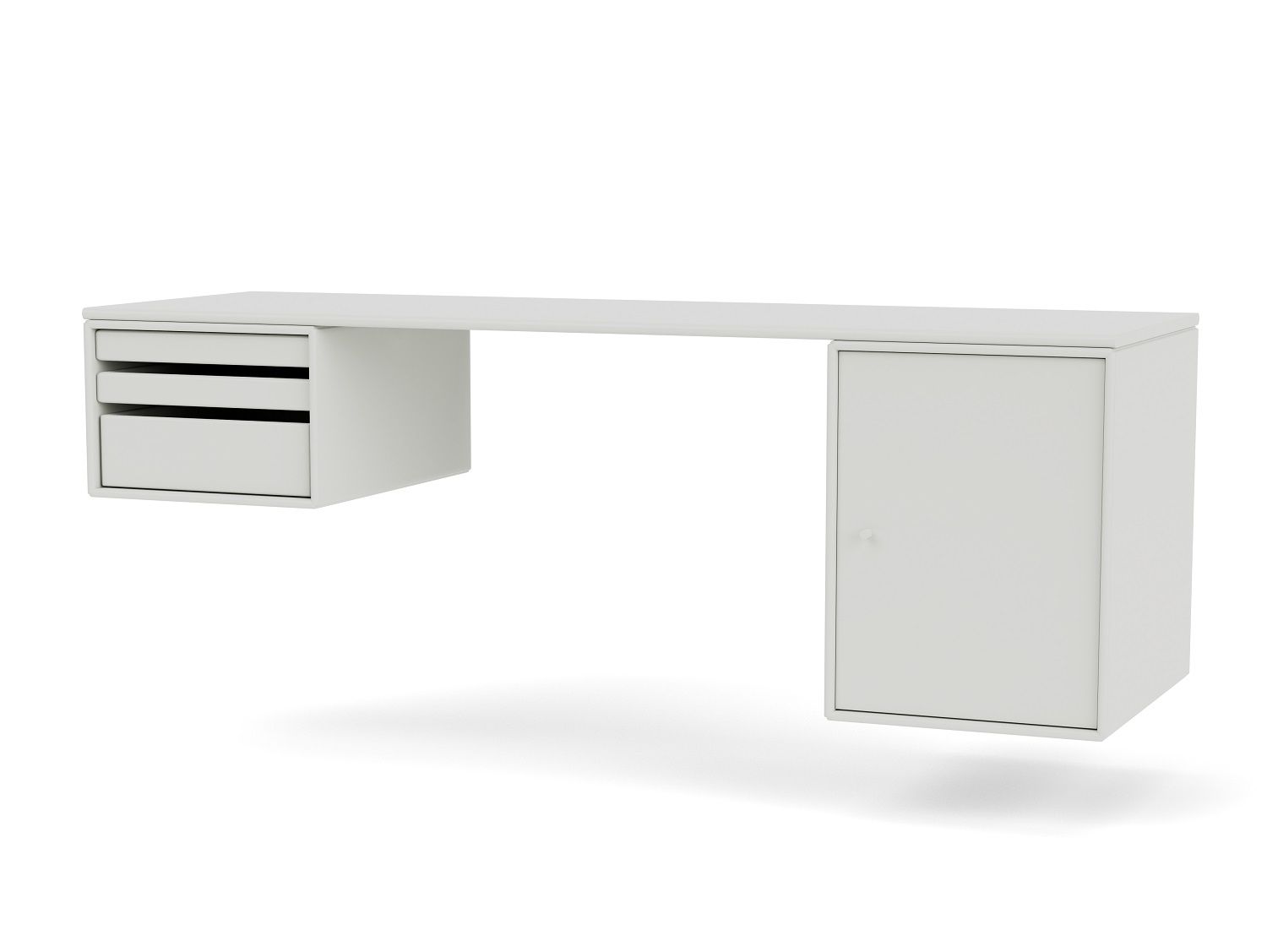 WORKSHOP Schreibtisch Montana QUICK SHIP in Weiß mit Schubladen und Schrank für Büro oder Arbeitszimmer.