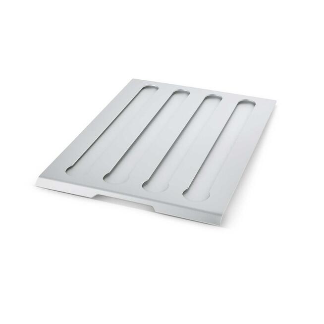 Silbernes Kaffee Equipment Set Zubehör: Bordbar-Einsatz mit Aussparungen für Kaffeekapseln, für Ordnung und Organisation.