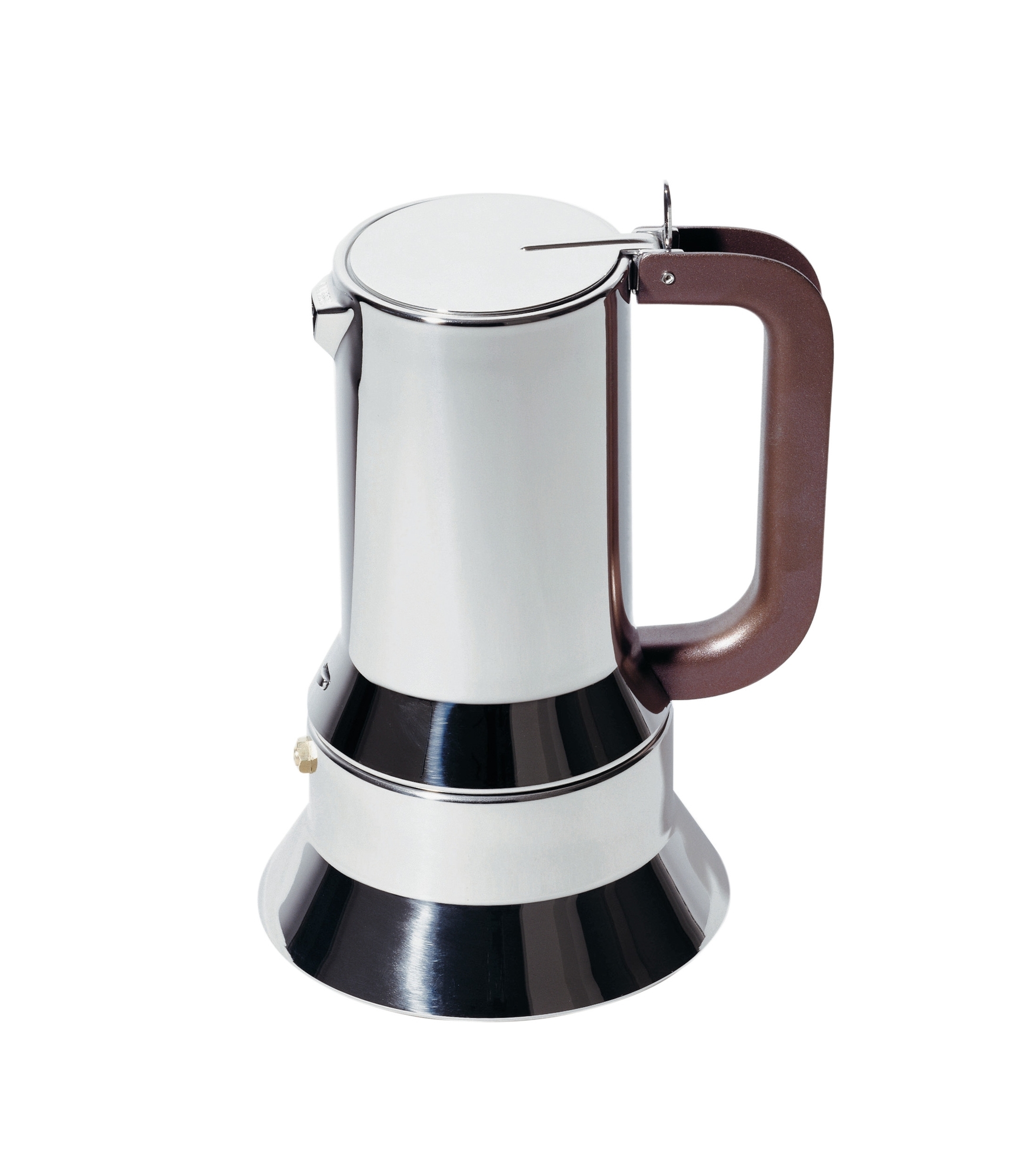 Alessi Espressokocher 9090/3 aus Edelstahl mit braunem Griff für die Zubereitung von Espresso.