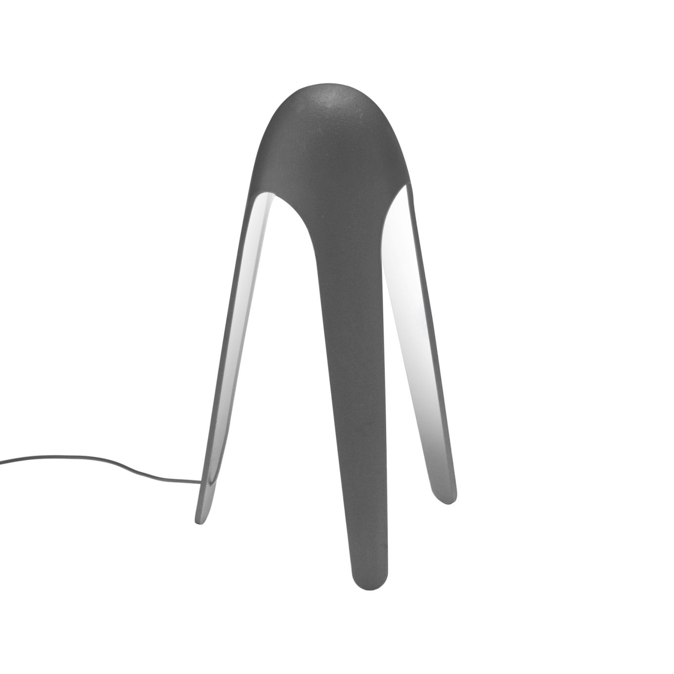 Graue Cyborg Tischleuchte von Martinelli Luce mit drei Beinen und indirektem Licht.