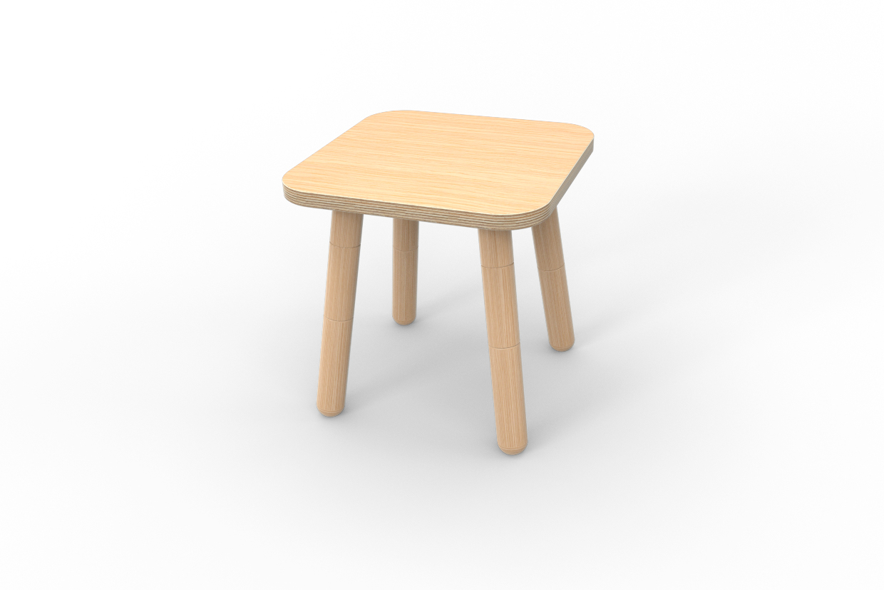 Growing Table Hocker Buche Pure: Quadratischer Kinderhocker aus hellem Buchenholz auf weißem Hintergrund.