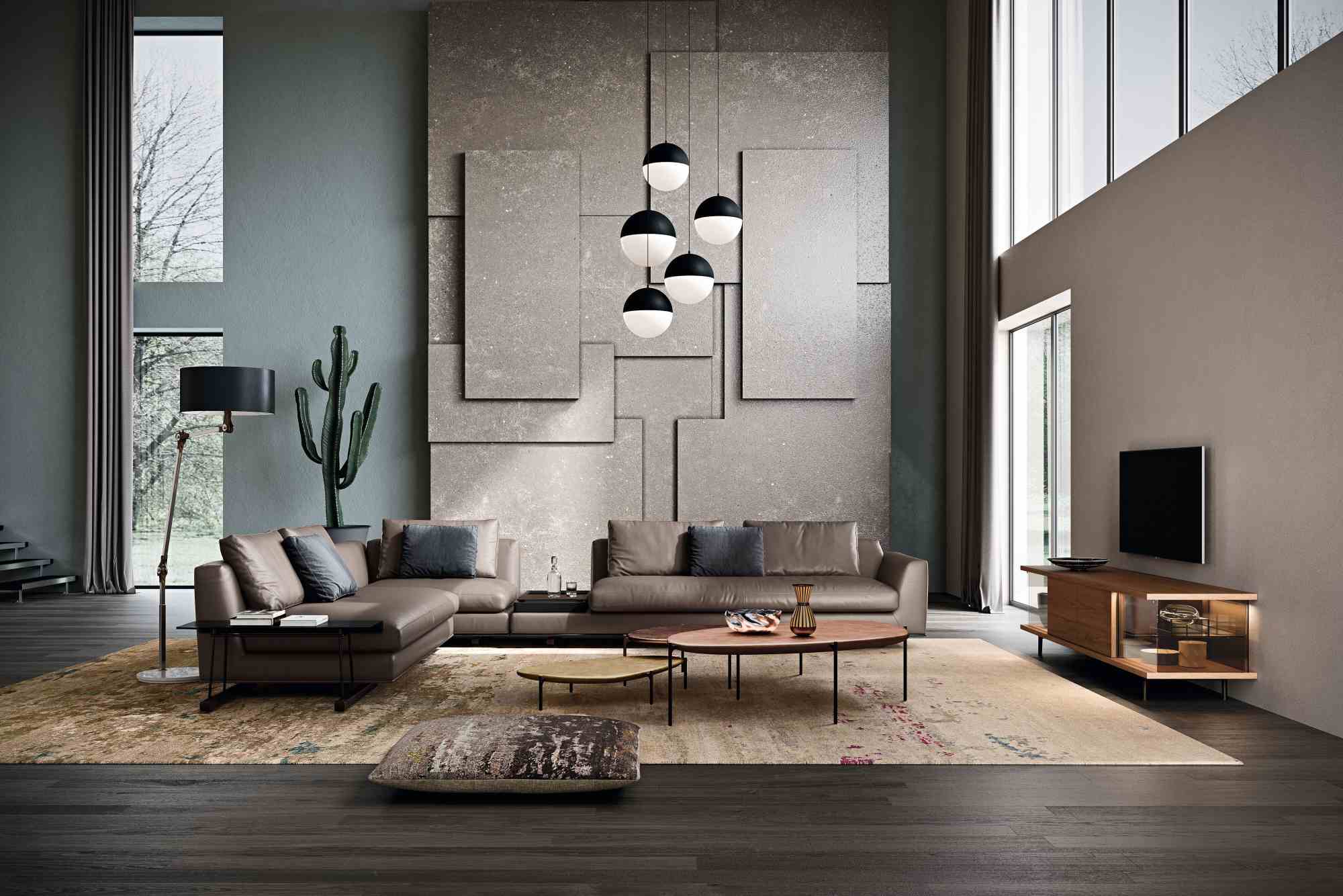 Wohnzimmer mit Ledersofa, Couchtisch und Ishino Metal Table Beistelltisch von Walter Knoll.