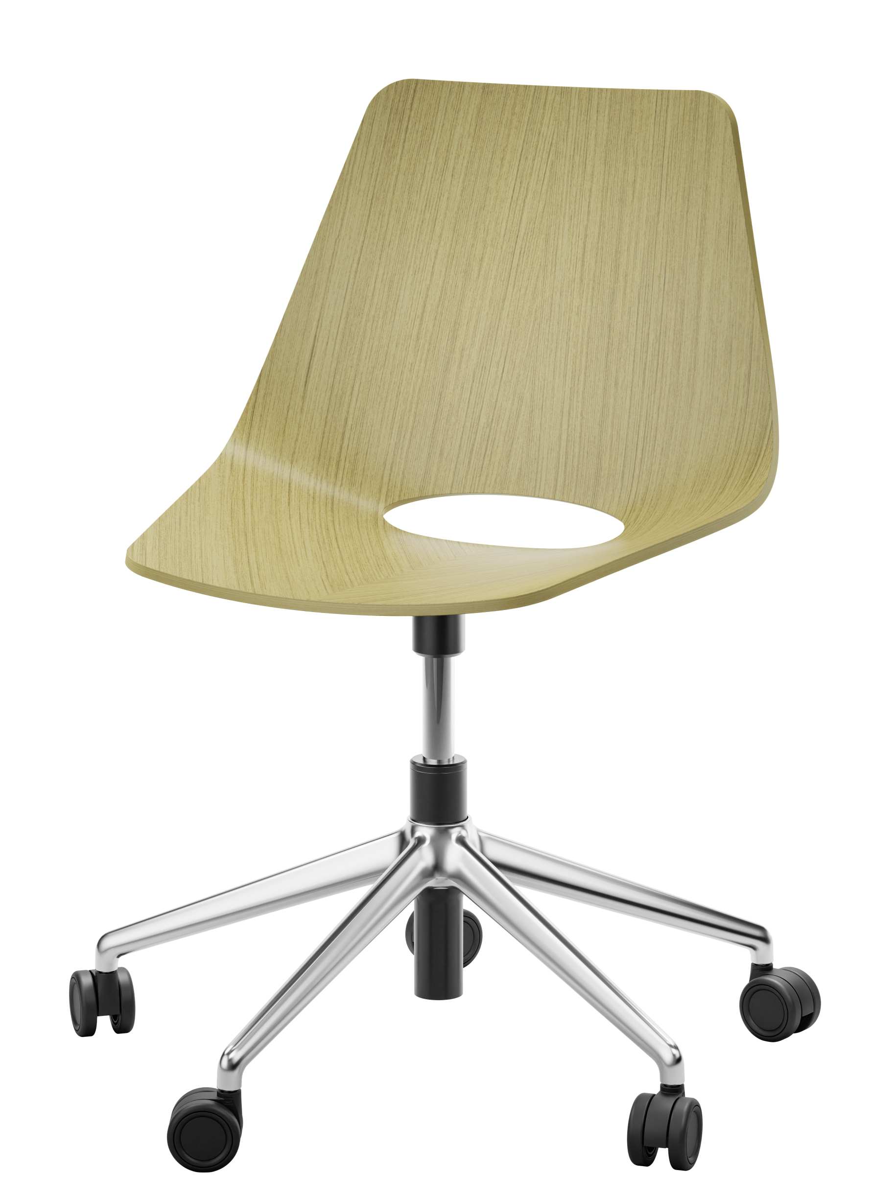 Thonet S 661 DR Drehsessel mit hellem Holz, Chromgestell und Rollen. Bürostuhl für modernes Arbeiten.