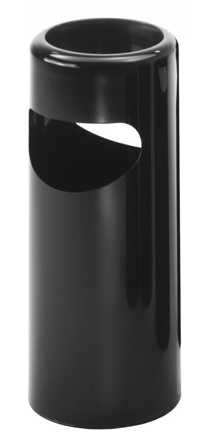 Schwarzer Birillo Papierkorb von Rexite mit seitlicher Öffnung für Abfallentsorgung, modernes Design.