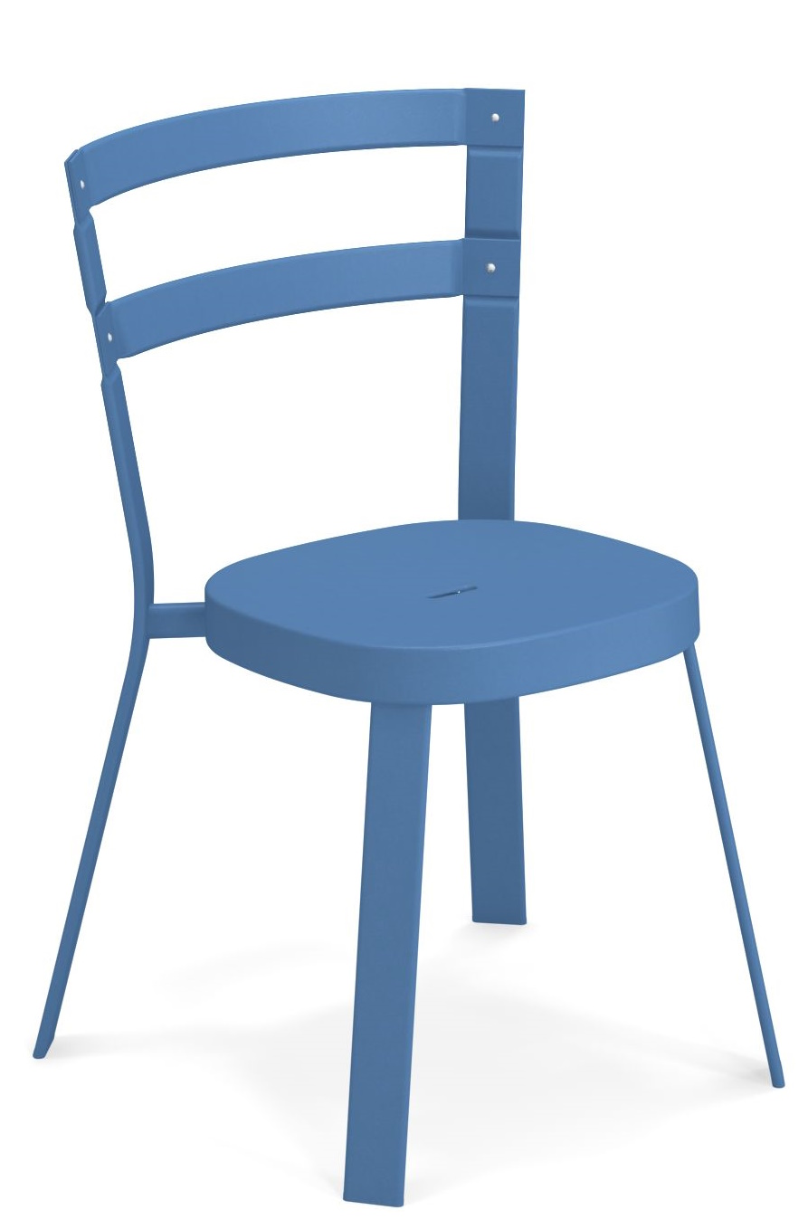 Blauer Thor Chair Stuhl von Emu für den Außenbereich, minimalistisches Design mit Stahlrahmen.