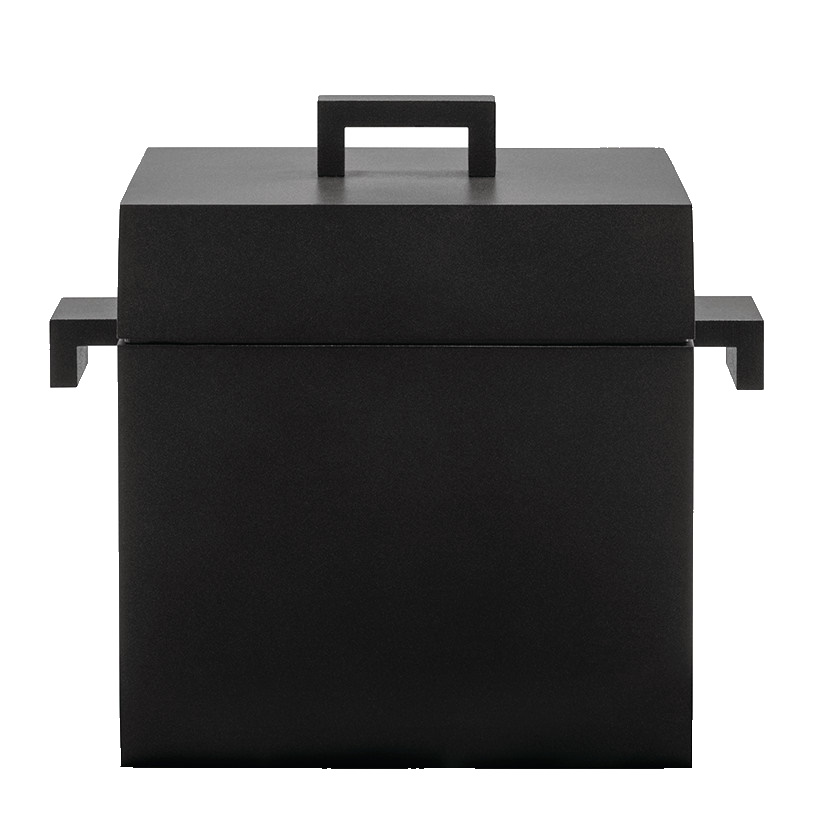 Schwarzer La Cubica Gusseisentopf von Alessi, Limited Edition, quadratisch mit Deckel und Griffen.