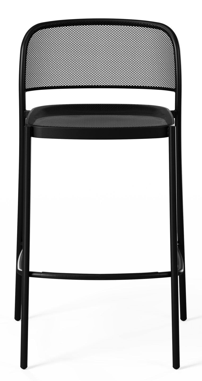 Schwarzer Café Barstuhl von Emu für den Außenbereich mit Rückenlehne und Fußstütze.