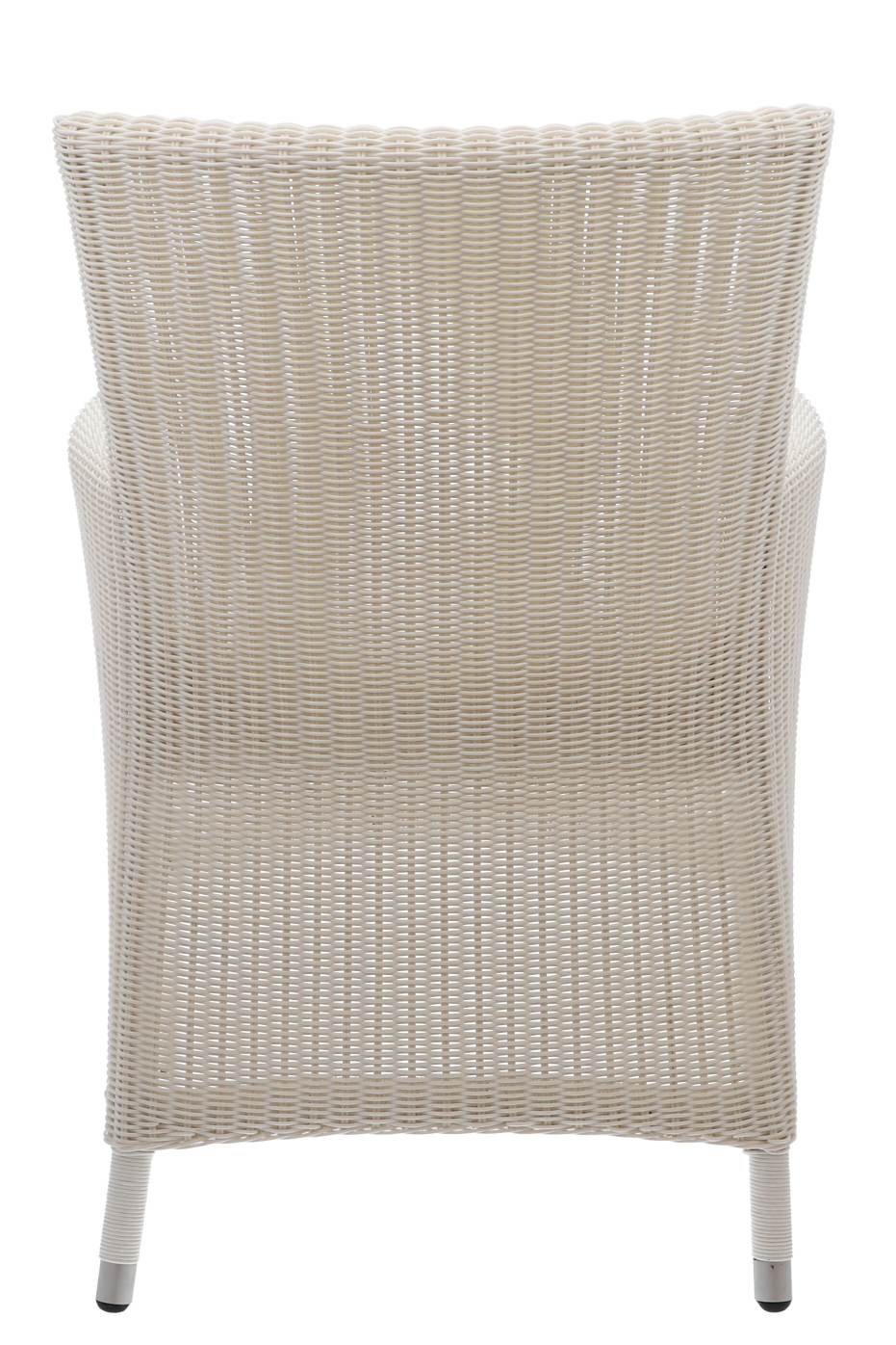 Rückansicht des weißen Jan Kurtz Poesie Outdoor Sessels aus Rattan-Geflecht für Garten und Terrasse.