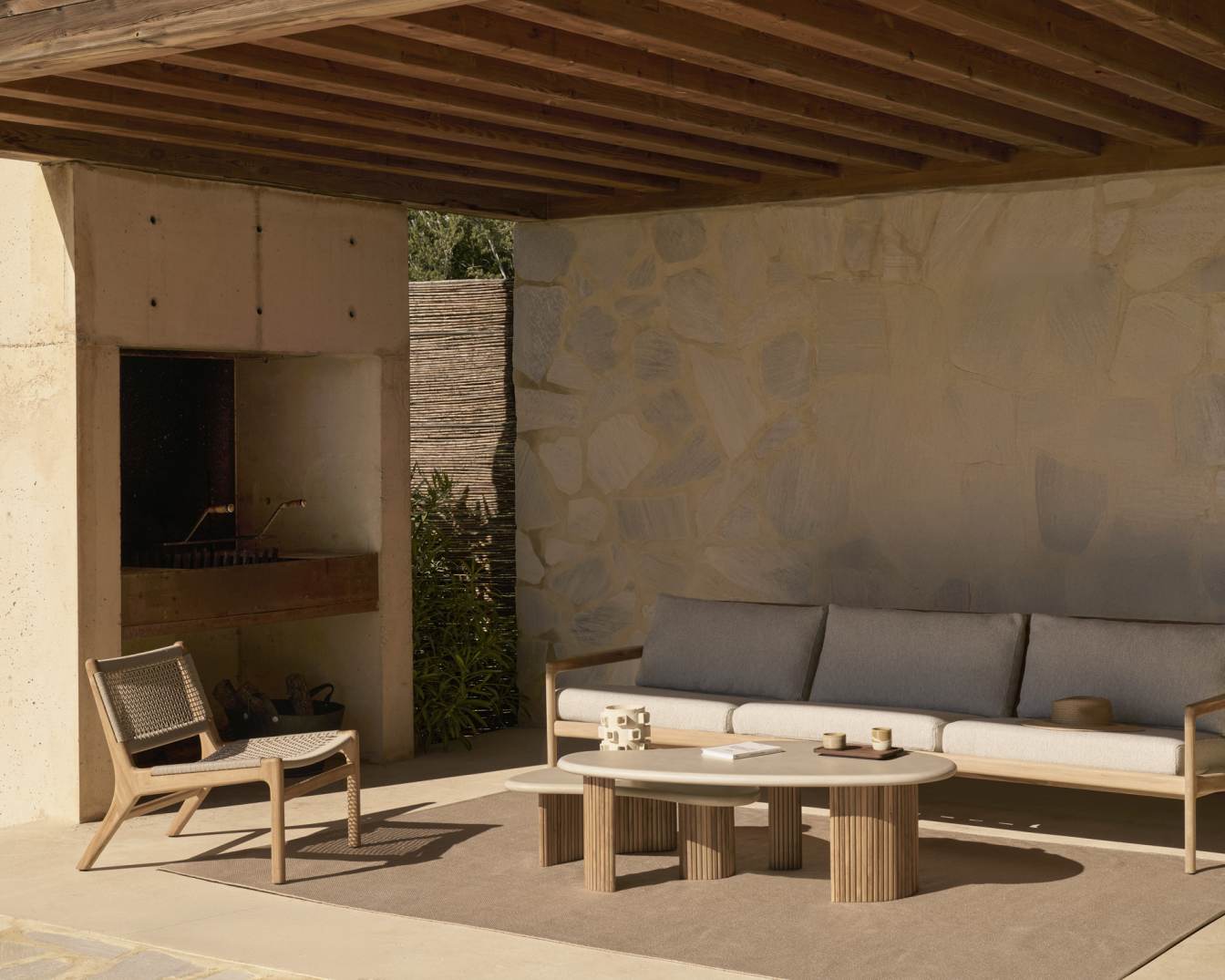 Jack Woven Outdoor Loungsessel Teak Kordel Beige Ethnicraft