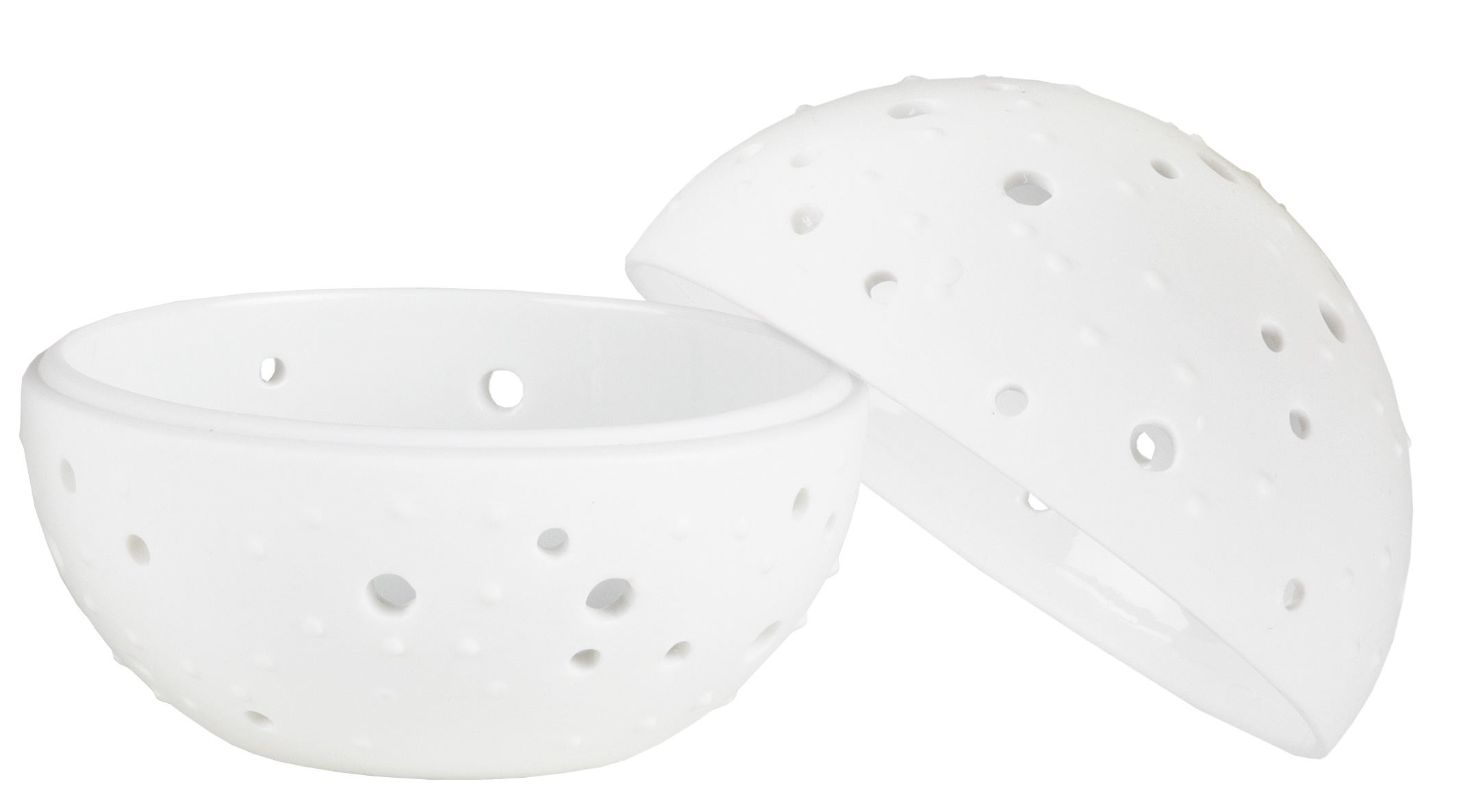 Weiße Living Wunderkugel mit Punktmuster und Rädern, ein dekoratives Einzelstück für Ihr Zuhause.