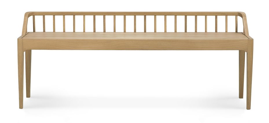 Ethnicraft Bank Spindle aus massivem Eichenholz, modernes Design mit filigraner Rückenlehne. Holzbank für Esszimmer.