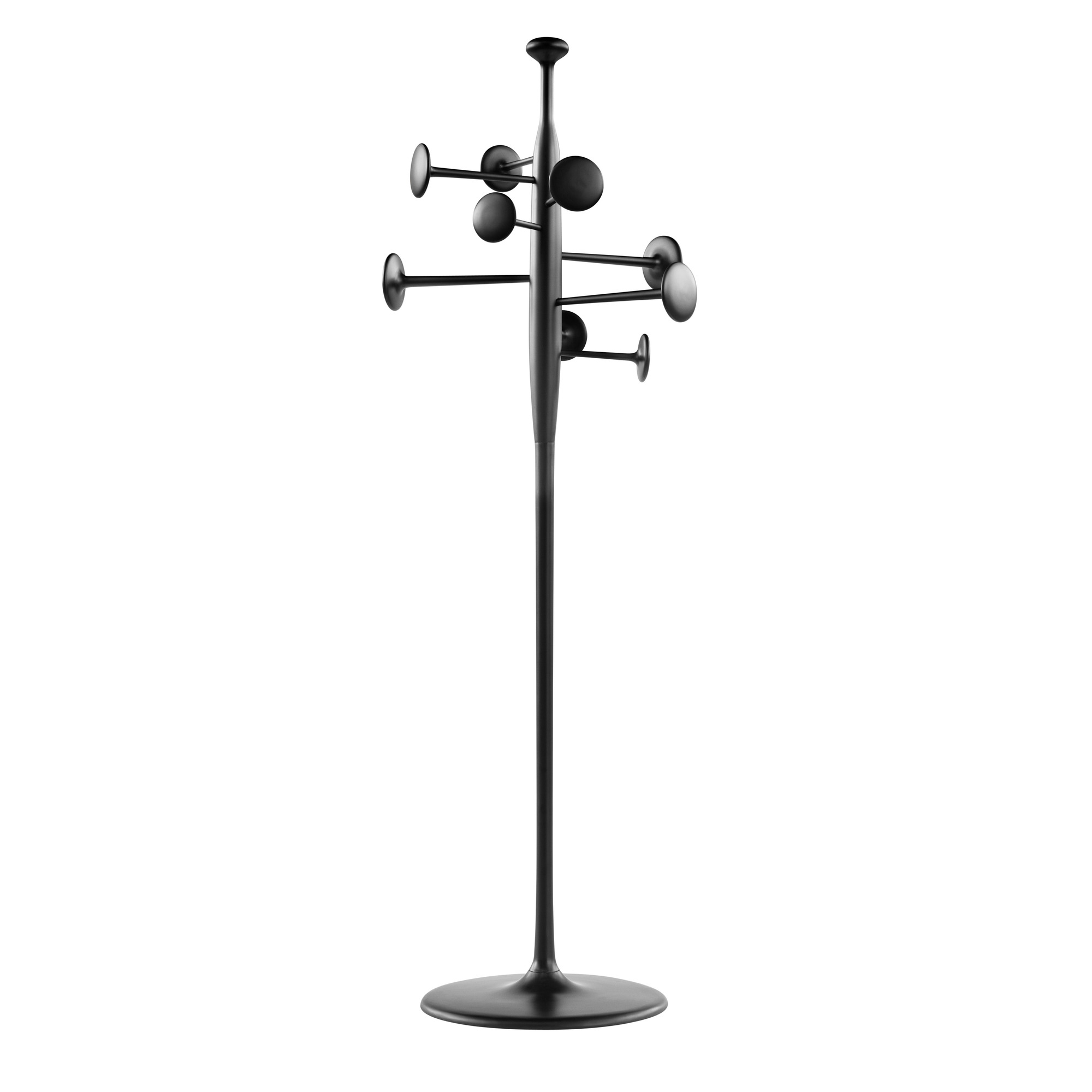 Trumpet Coat Stand Kleiderständer aus schwarzem Aluminium von Mater, moderner Garderobenständer für Flur und Büro.