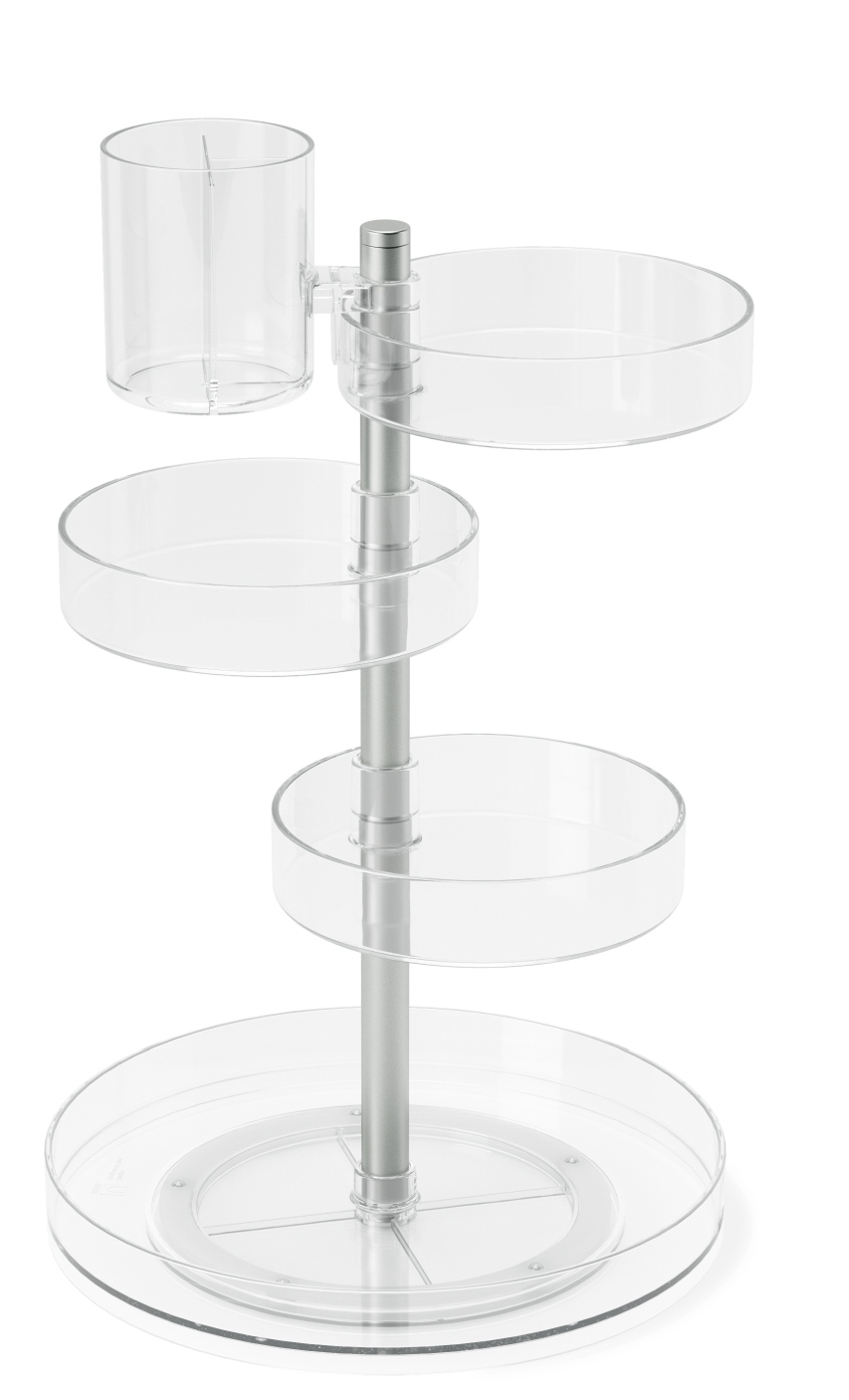 Umbra Pirouette Organizer: Drehbarer, transparenter Organizer mit vier Ebenen und Stifthalter für Büro oder Bad.