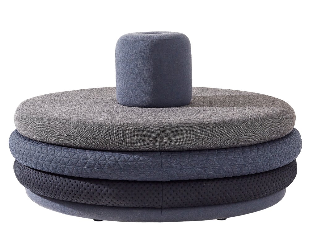 Island Tom Pouf von Richard Lampert: Moderner, runder Lounge Pouf in verschiedenen Grautönen.