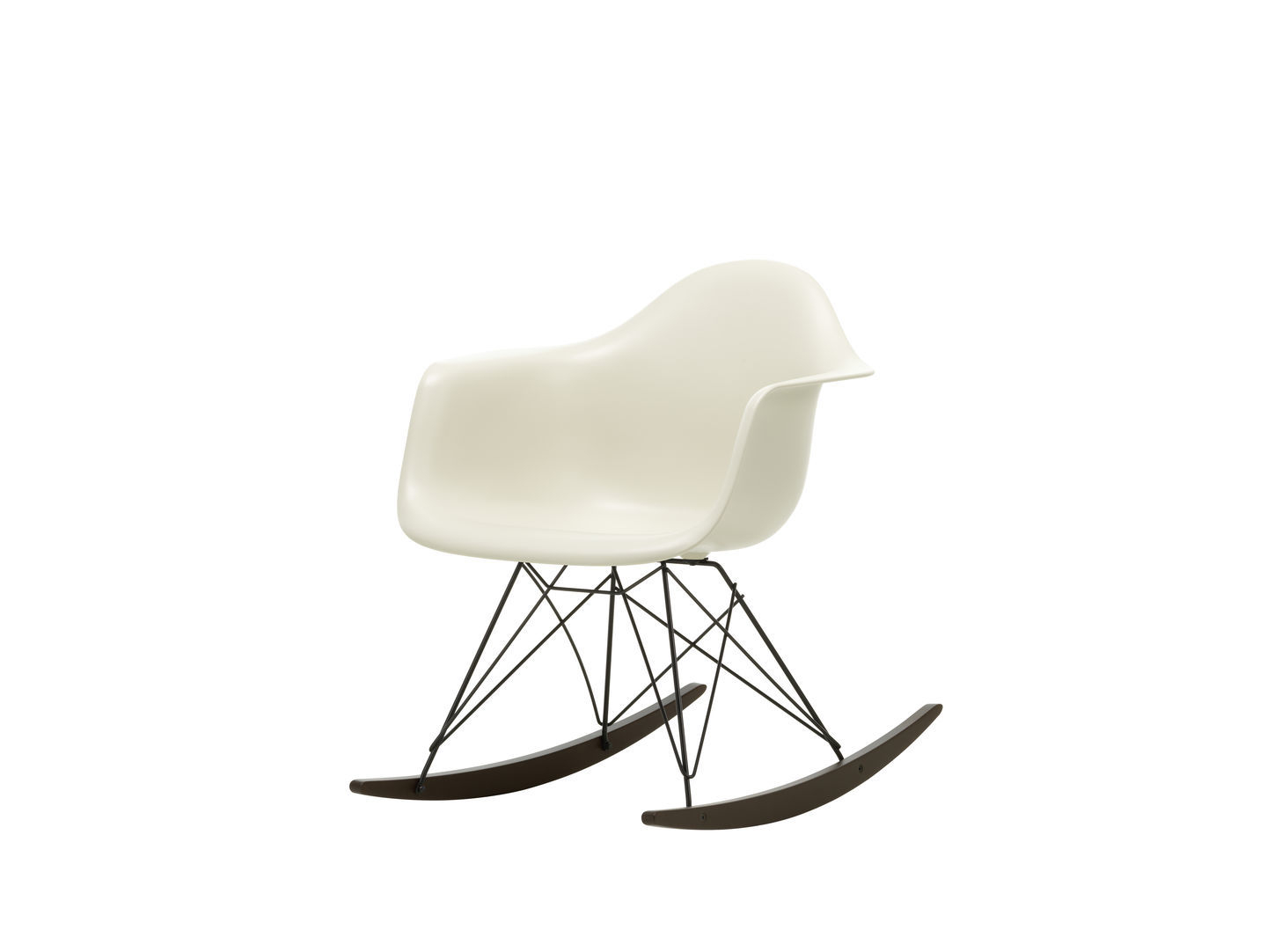 Eames Plastic Arm Rocking Chair (RAR) Schaukelstuhl von Vitra, Ahorn gelblich mit Chromgestell.