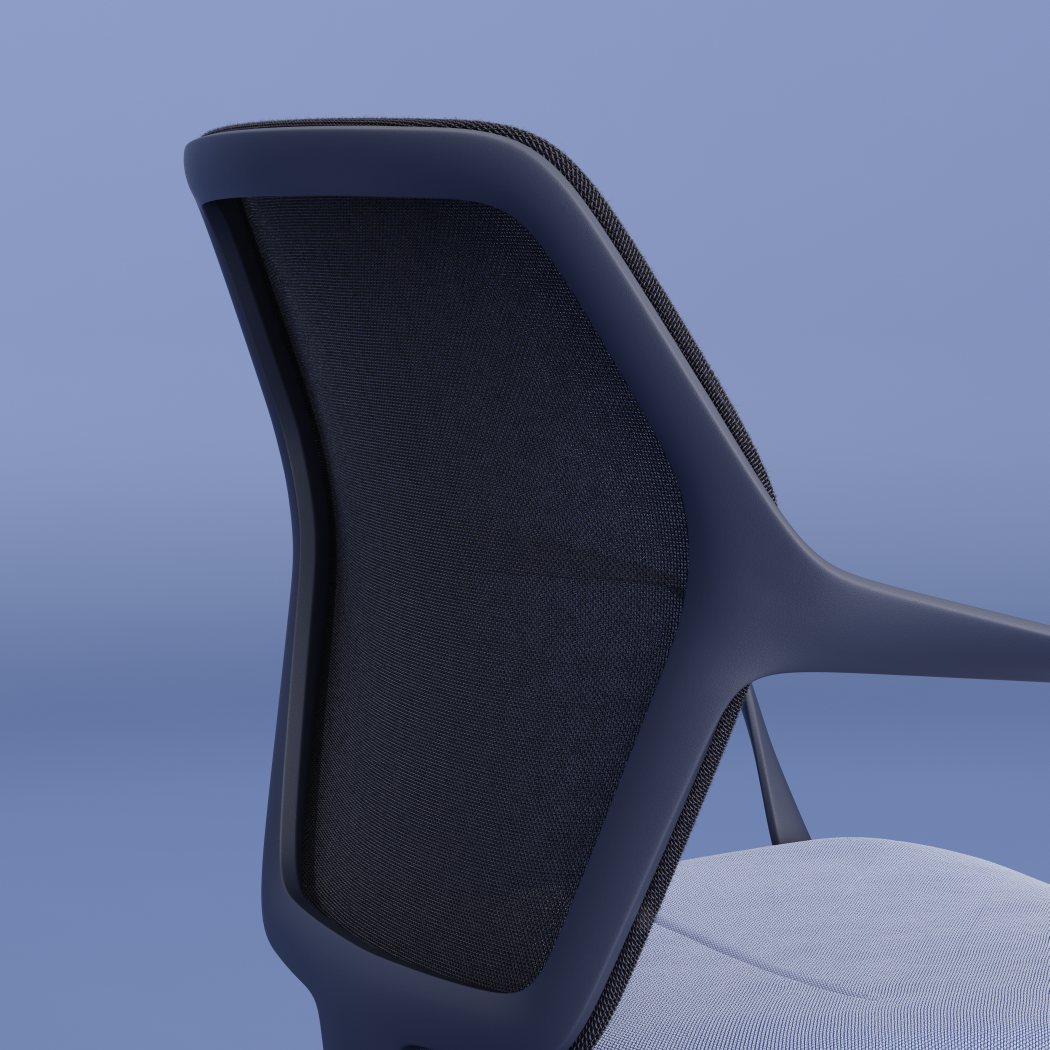 Detailaufnahme: Ray Work Bürodrehstuhl von Brunner mit atmungsaktiver Rückenlehne und Armlehne. Ergonomischer Bürostuhl.