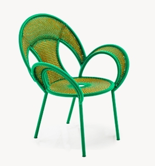 Banjooli Sessel in Orange und Grün von Moroso: Design Stuhl für Wohnzimmer und Garten.