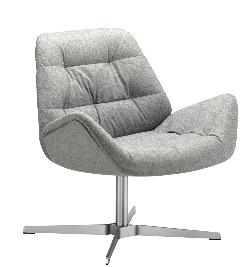 Grauer Thonet Lounge Sessel 809 mit Drehfuß und gesteppter Polsterung.