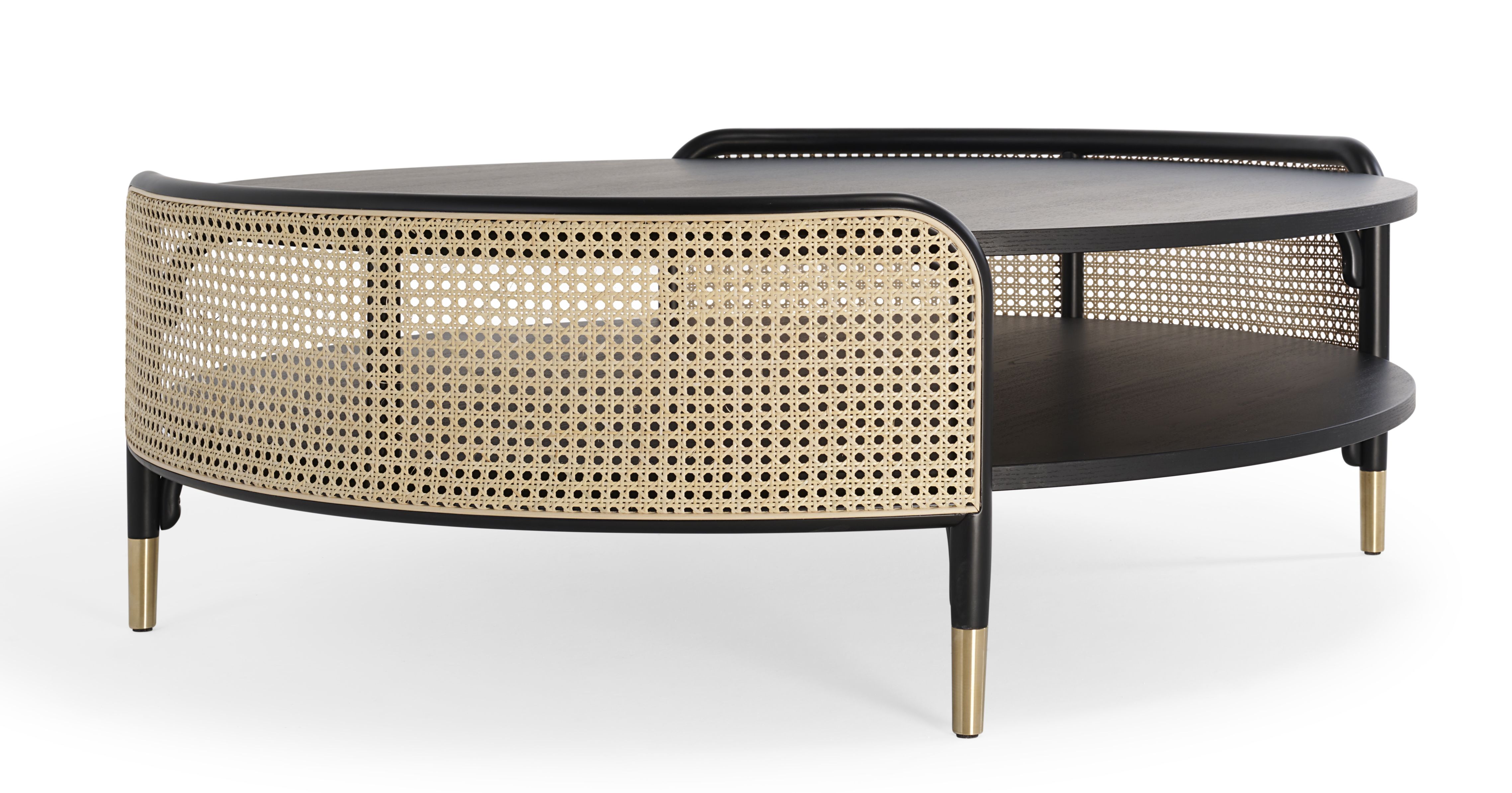 DETOUR Couchtisch von Wiener GTV Design mit Wiener Geflecht und zwei Ebenen in Schwarz.