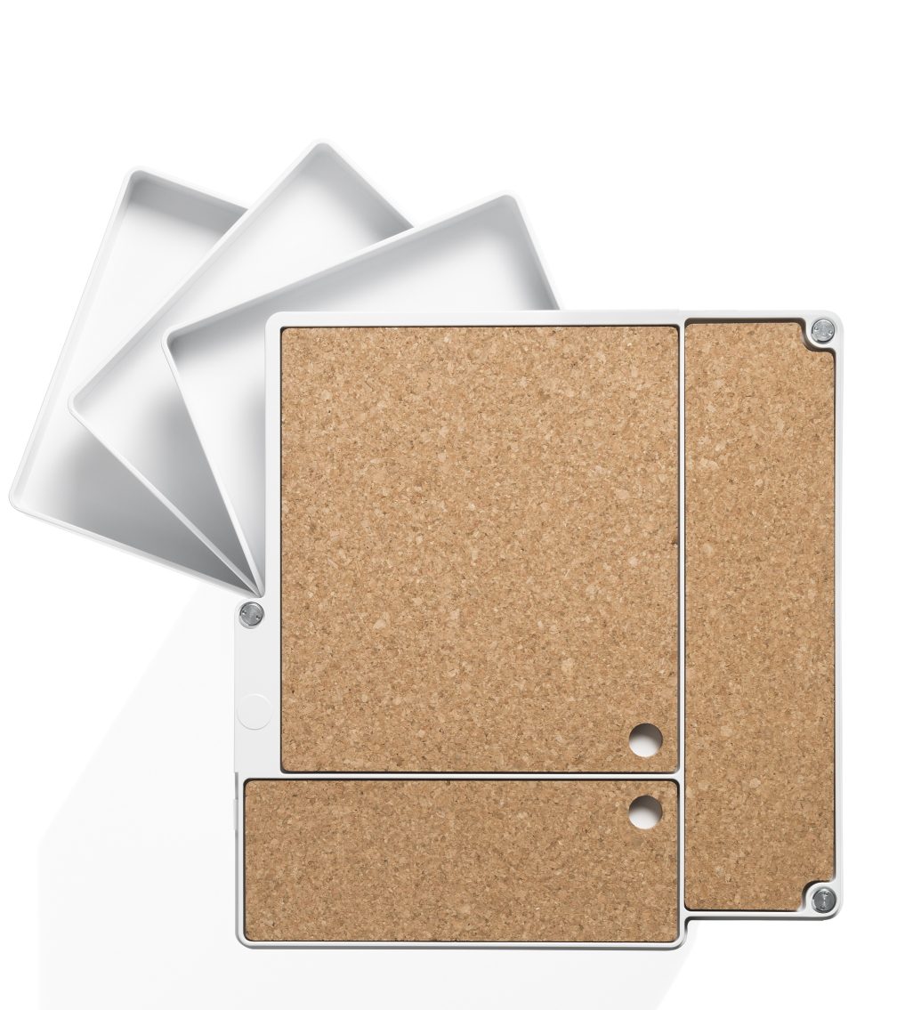 Boby BTOP Rollcontainer mit Korkplatten und ausziehbaren Fächern, ideal für Büroorganisation.