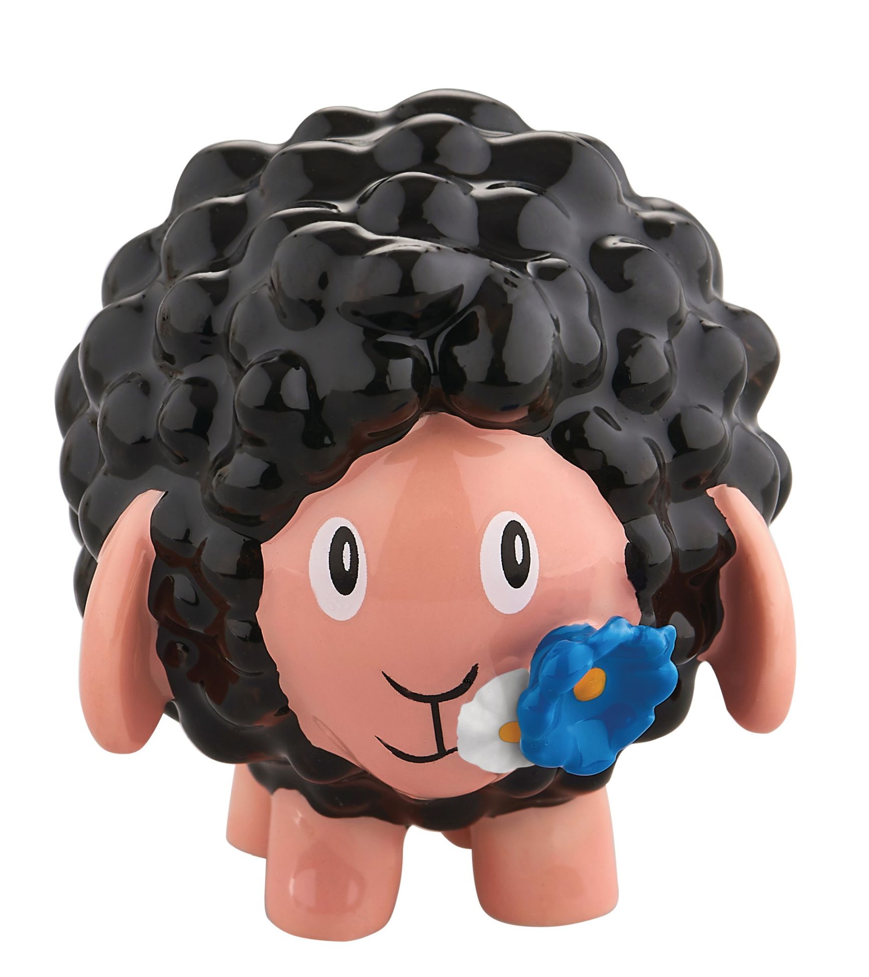 Alessi Nerona Porzellanfigur: Schwarzes Schaf mit Blume, dekorative Sammlerfigur für Wohnaccessoires.