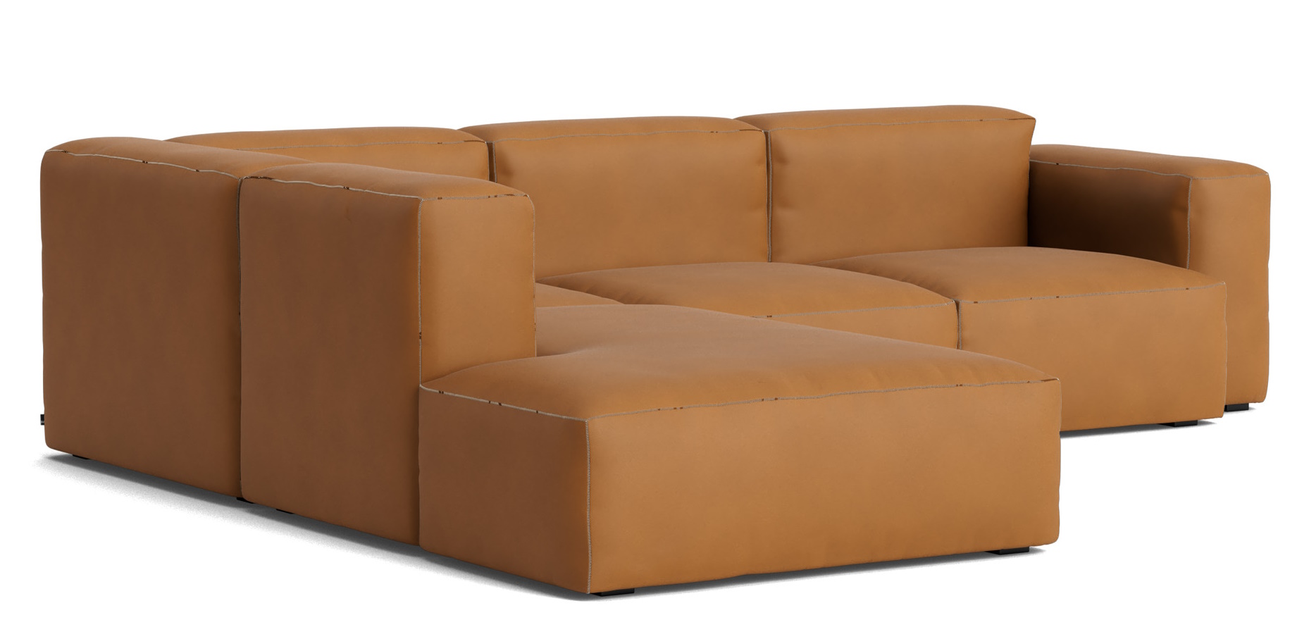 Mags Soft Sofa Corner Combination 2 low Armrest links Hay Leder Sense Cognac mit Beige Naht