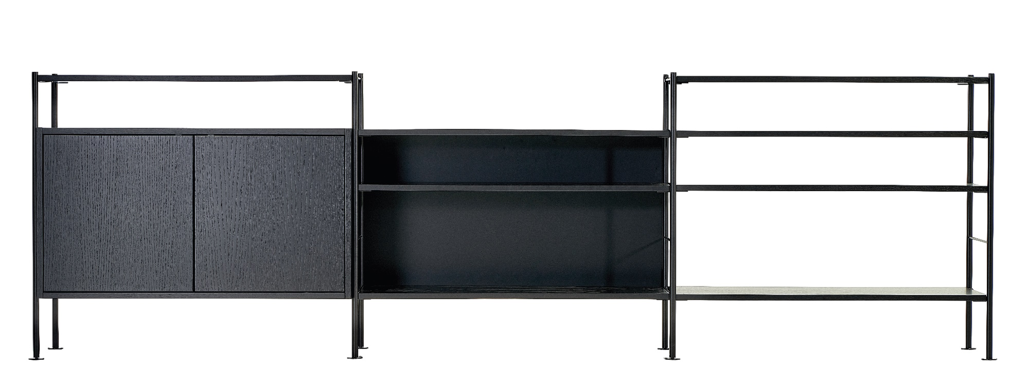 Schwarzes Hirche DHS 10 Sideboard von Richard Lampert mit Schranktüren und offenen Regalen.