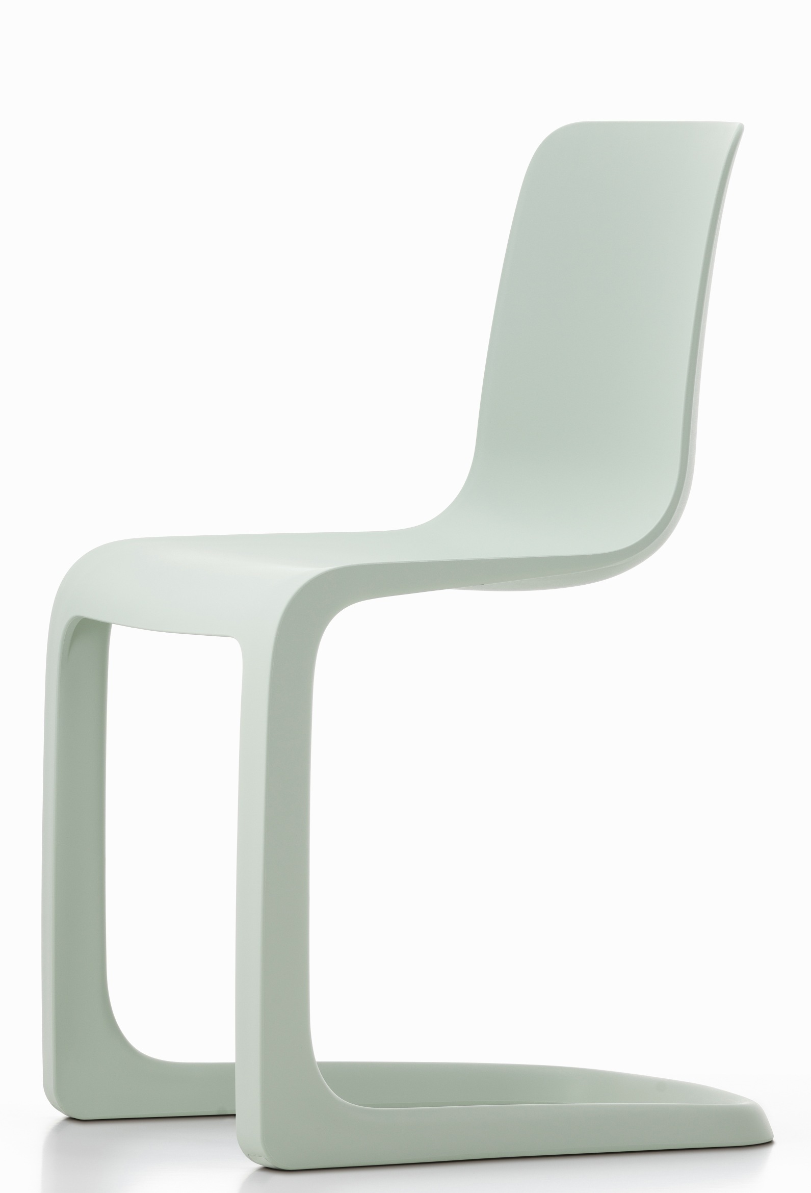 Heller, moderner Evo-C Stuhl von Vitra, ein Freischwinger aus Kunststoff, Seitenansicht. Designstuhl für Esszimmer und Büro.