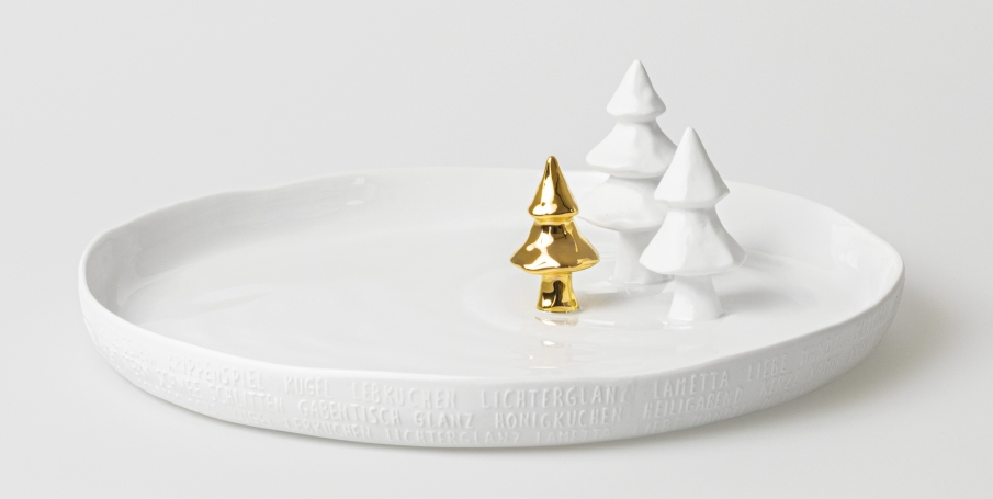 Porzellangeschichten Teller Tannenbäume Räder