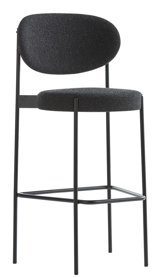 Series 430 Barhocker 75 cm von Verpan, grauer Stoffbezug und schwarzes Metallgestell.