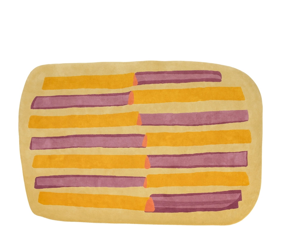 Parays Teppich: Gelb-violetter Designer Teppich mit horizontalen Streifen für Wohnzimmer und Schlafzimmer.