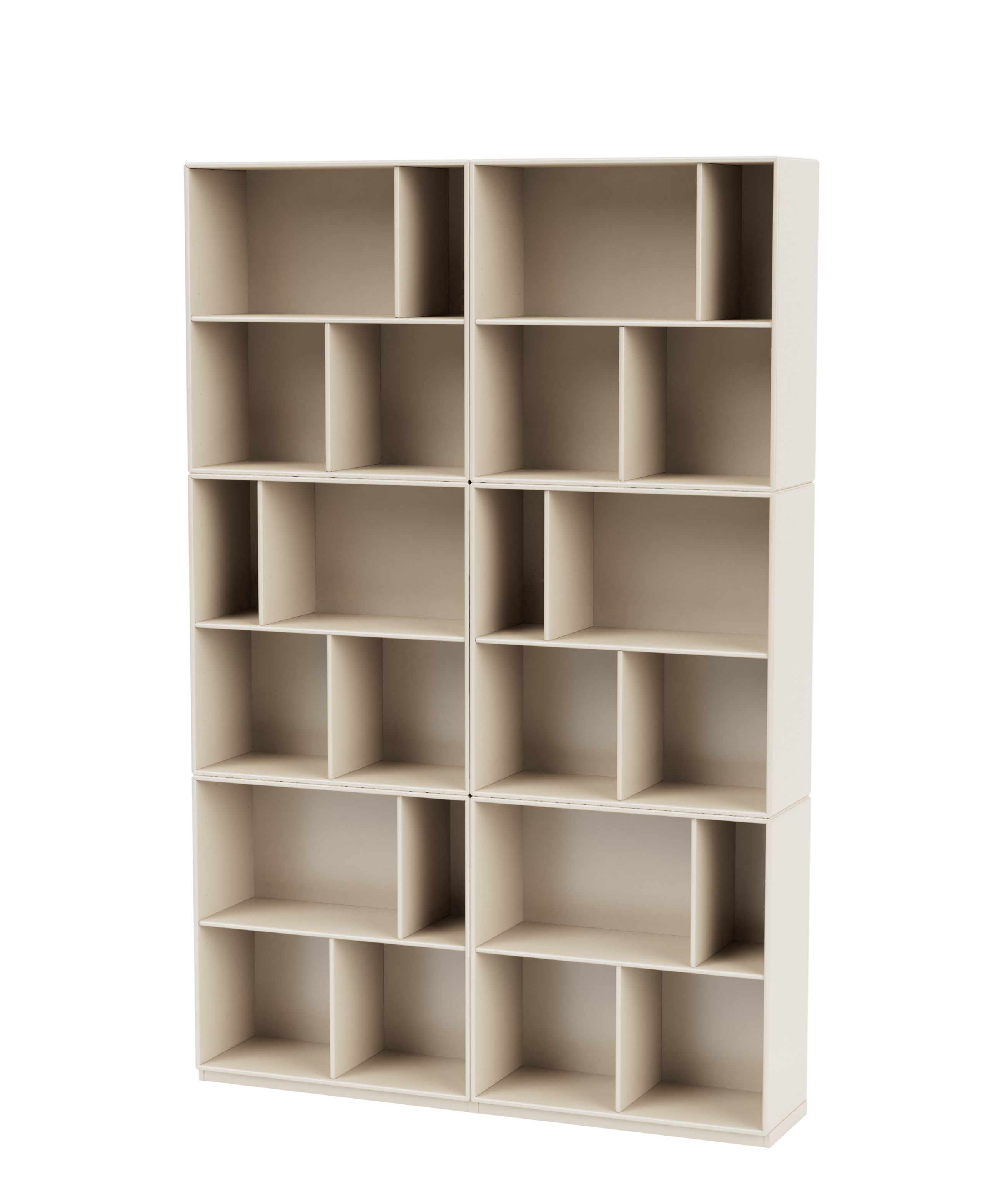 Read Bücherregal in Oat Montana Farbe, ein modernes, modulares Regalsystem mit vielen Fächern.