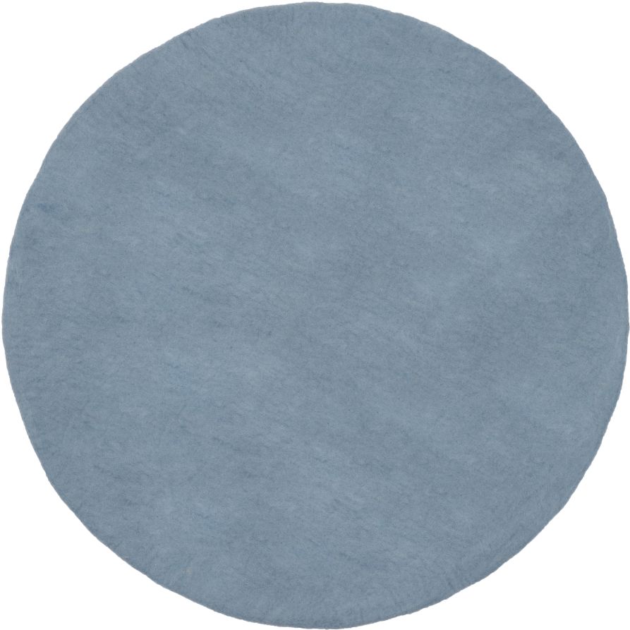 Hellblauer, runder Filzteppich (Ø 160 cm) der Marke myfelt. Ideal als Wohnaccessoire und Bodenbelag.