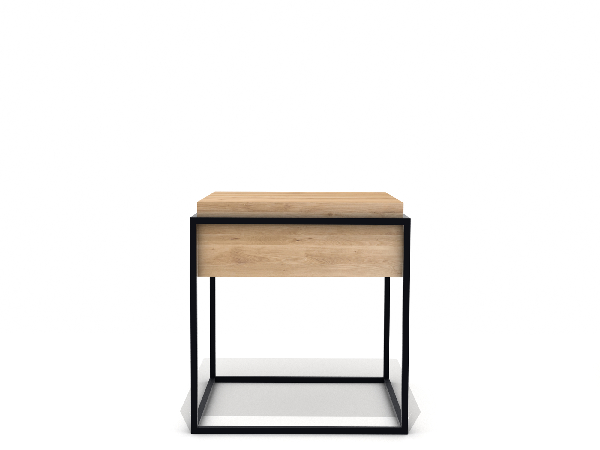 Monolit Beistelltisch Eiche S schwarz Ethnicraft: Quadratischer Nachttisch aus Eichenholz mit schwarzem Metallgestell.