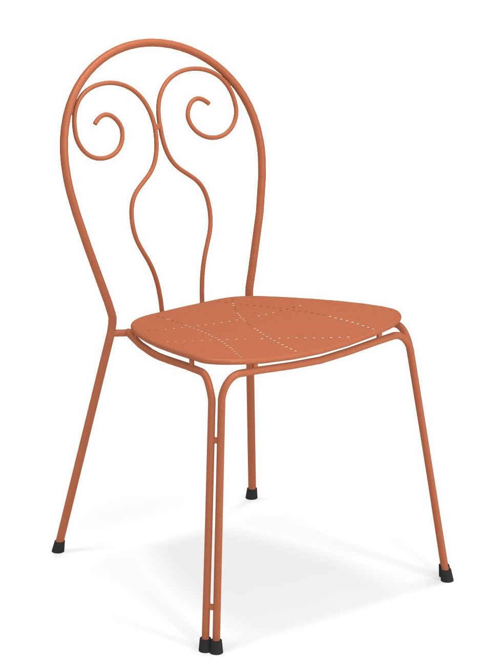 Caprera Stuhl von Emu für den Außenbereich, Metall, orangefarben, Gartenmöbel.